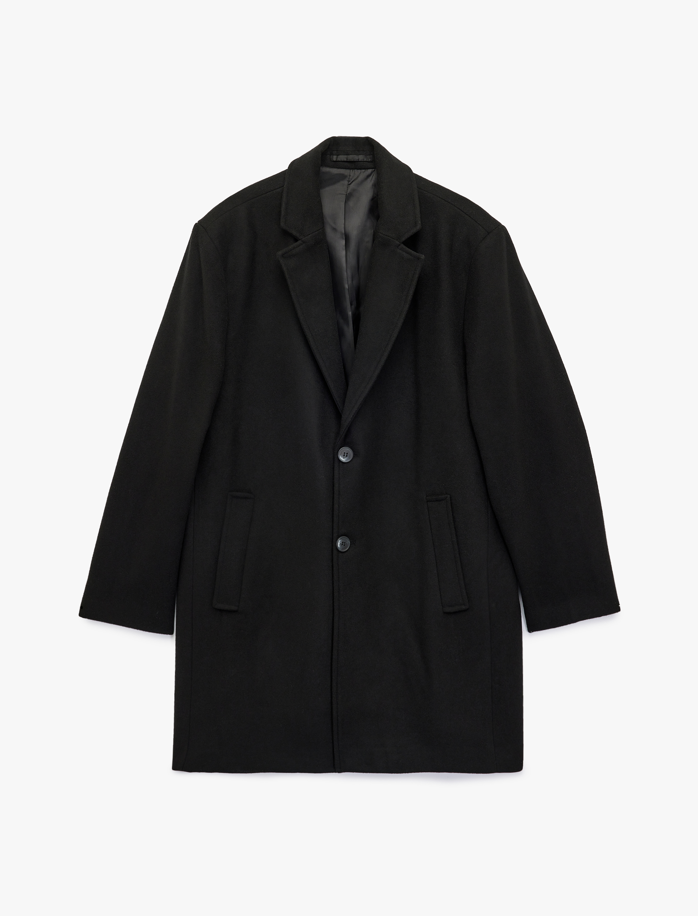   Cep Detaylı Uzun Kollu Düğmeli Dar Kalıp Kruvaze Yaka Kaşe Kaban