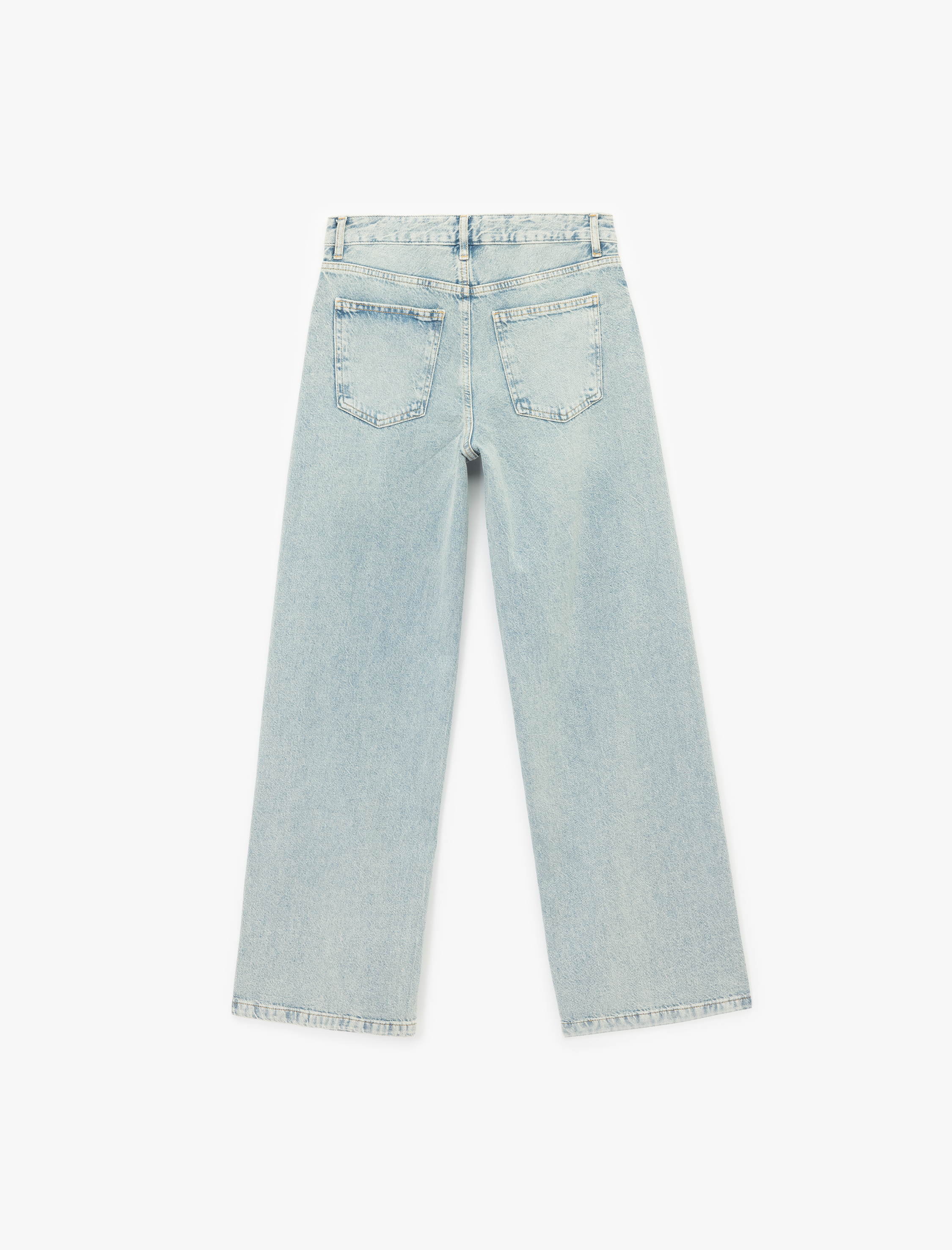   Normal Bel Geniş Paça Taş Detaylı Pamuklu Jean Pantolon - Wide Leg Jeans