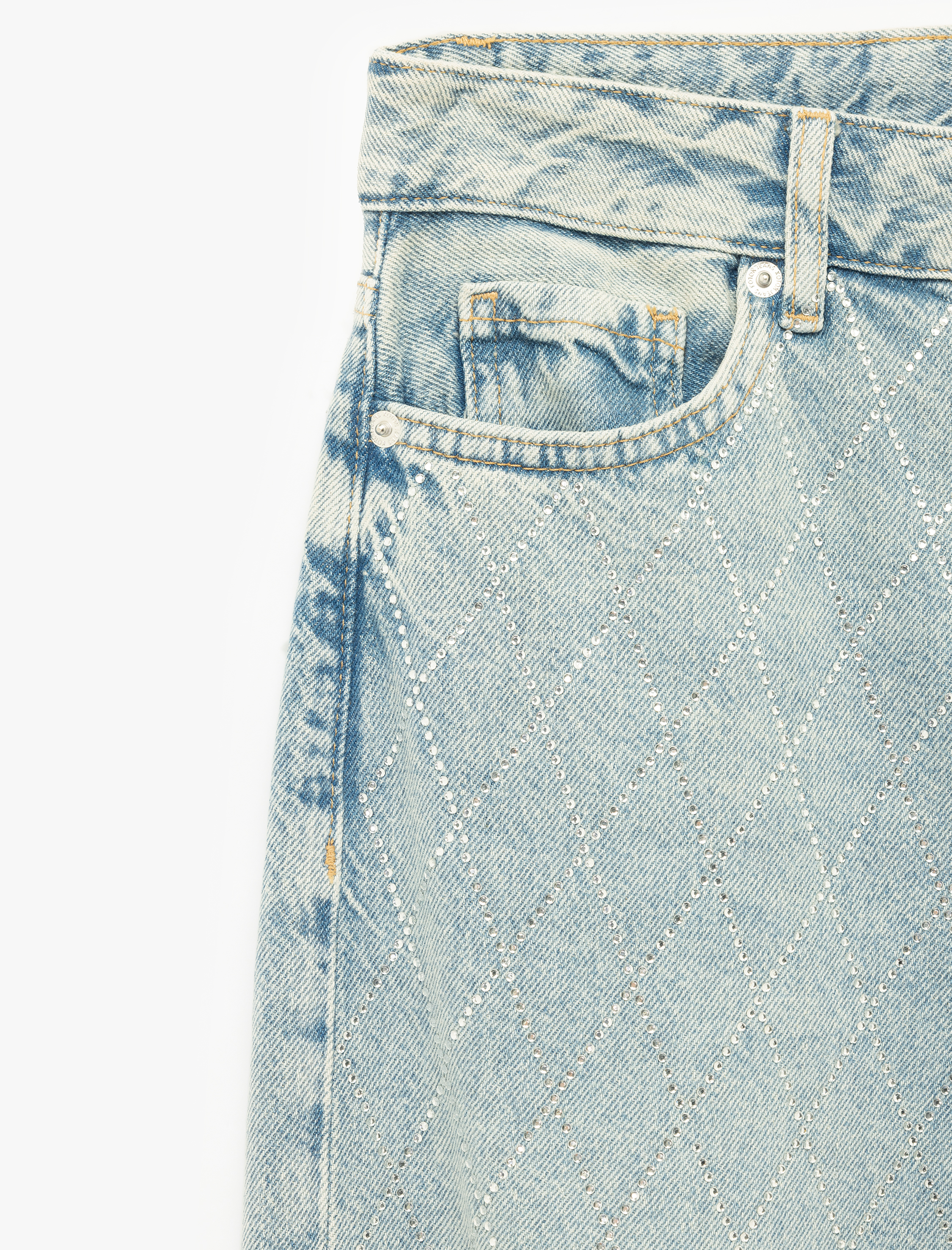   Normal Bel Geniş Paça Taş Detaylı Pamuklu Jean Pantolon - Wide Leg Jeans