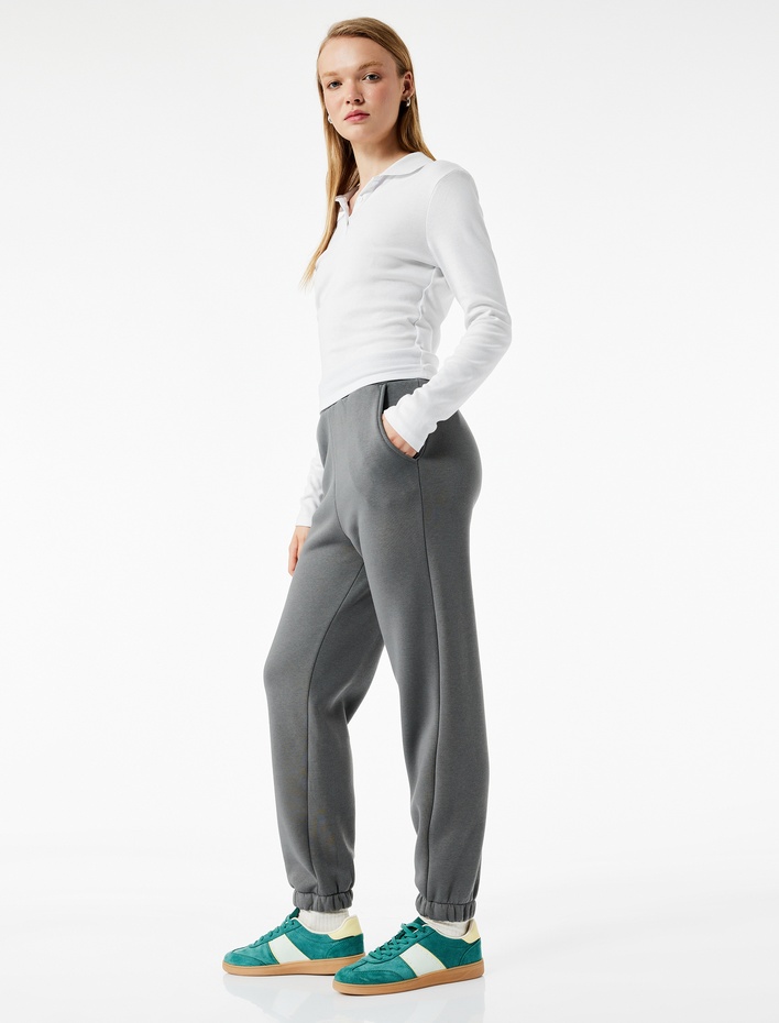  Üç İplik Şardonlu Cepli Beli Lastikli Jogger Eşofman Altı