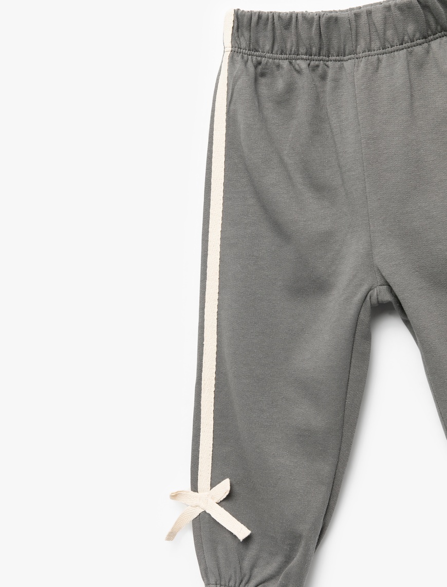  Kız Bebek Pamuklu Beli Lastikli Fiyonk Detaylı Şardonlu Jogger Eşofman Altı