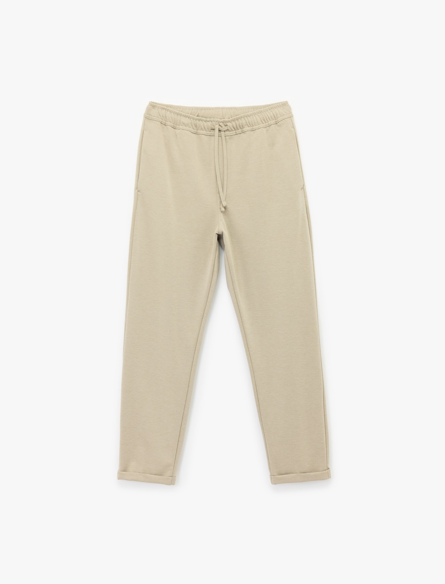   Straight Fit Pike Kumaş Cep Detaylı Rahat Kesim Beli Bağcıklı Pantolon