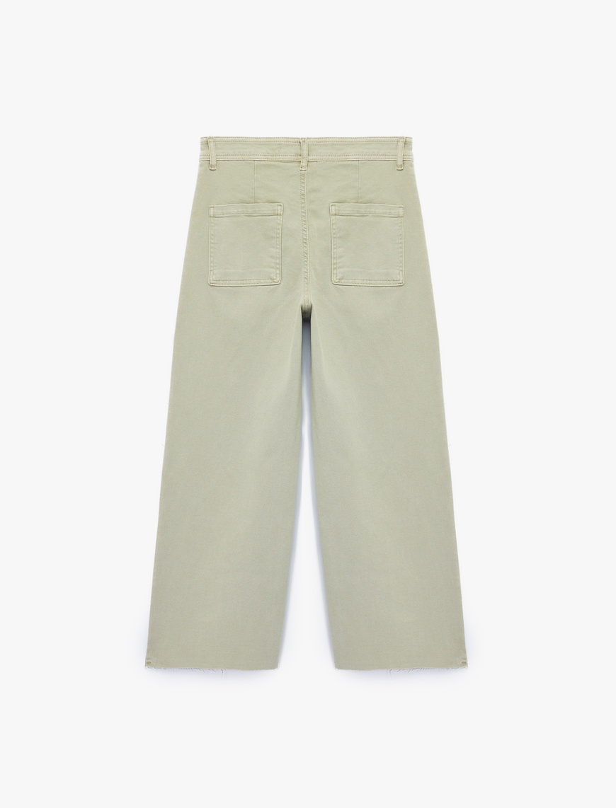   Yüksek Bel Düğmeli Cepli Rahat Kalıp Geniş Paça Denim Pantolon - Culotte Jeans