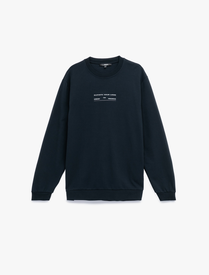   Uzun Kollu Pamuklu Bisiklet Yaka Baskılı Sweatshirt
