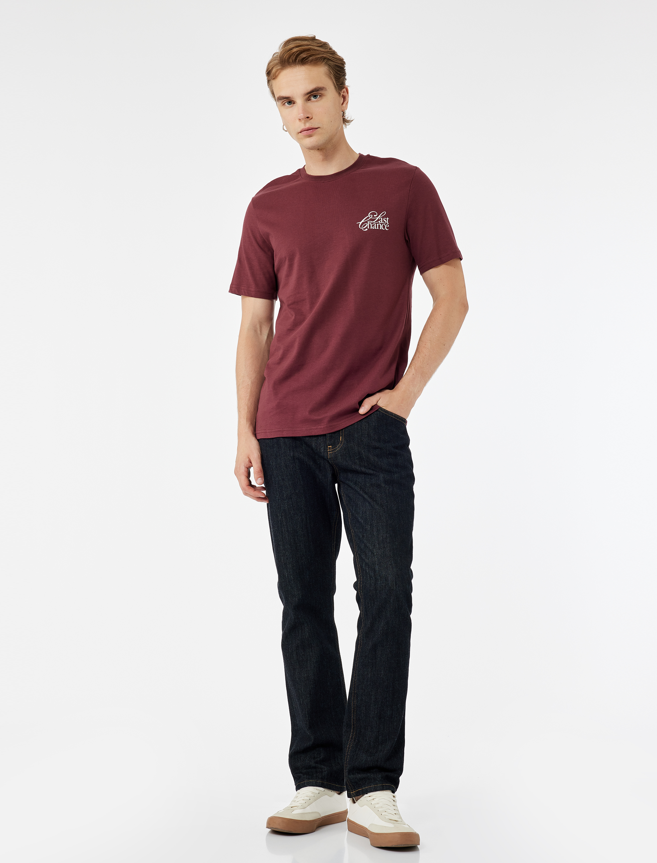 Regular Fit Kısa Kollu Bisiklet Yaka Pamuklu Baskılı Tişört