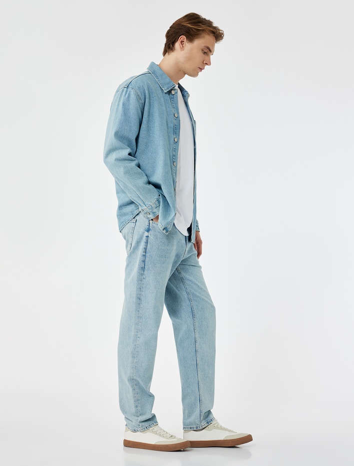  Normal Bel Pamuklu Vintage Straight Fit Jean Pantolon