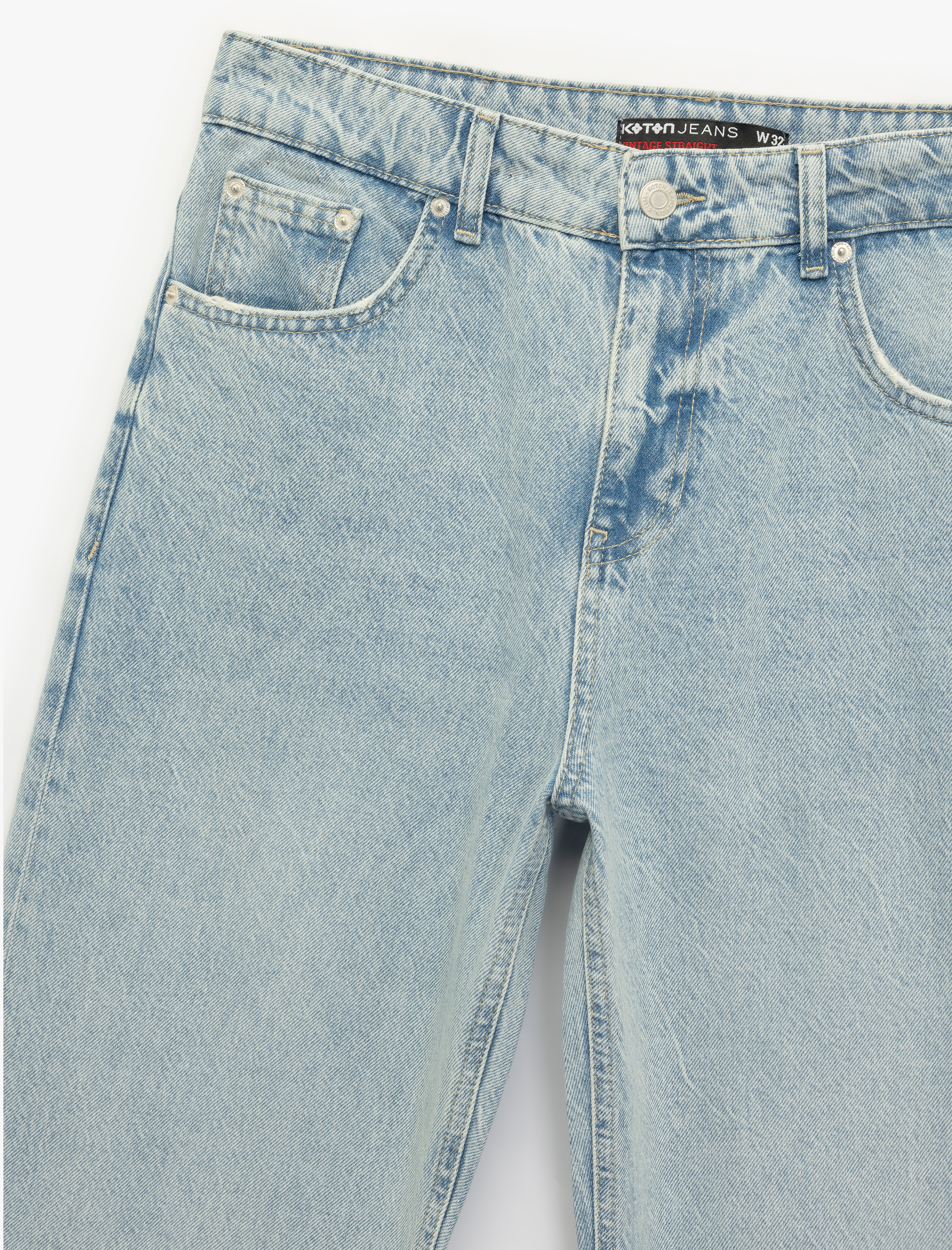   Normal Bel Pamuklu Vintage Straight Fit Jean Pantolon