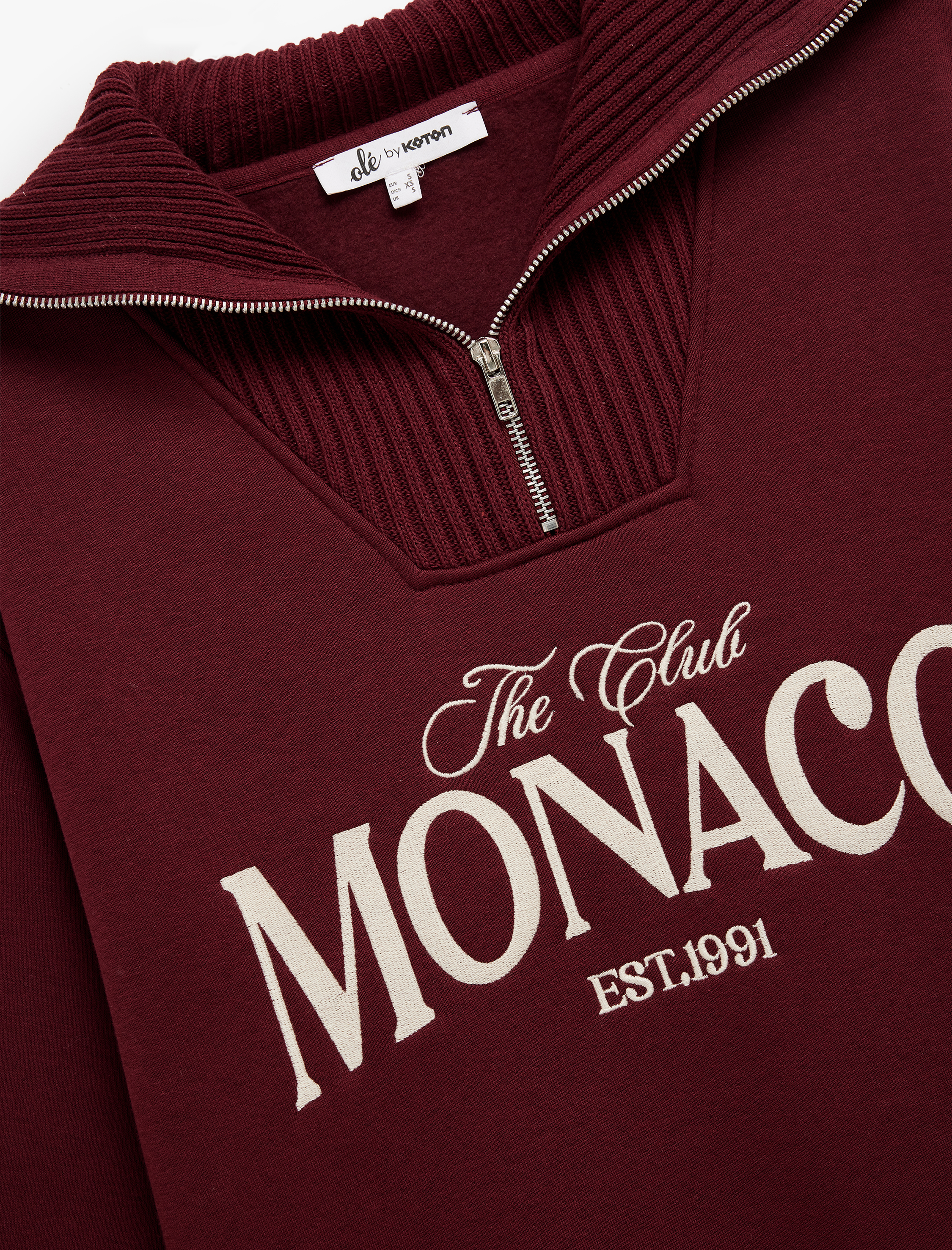   Yarım Fermuarlı Pamuklu Rahat Kalıp Kolej Baskılı Sweatshirt