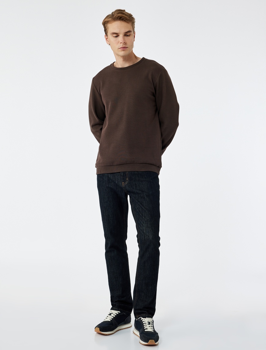   Pamuklu Uzun Kollu Basic Bisiklet Yaka Sweatshirt