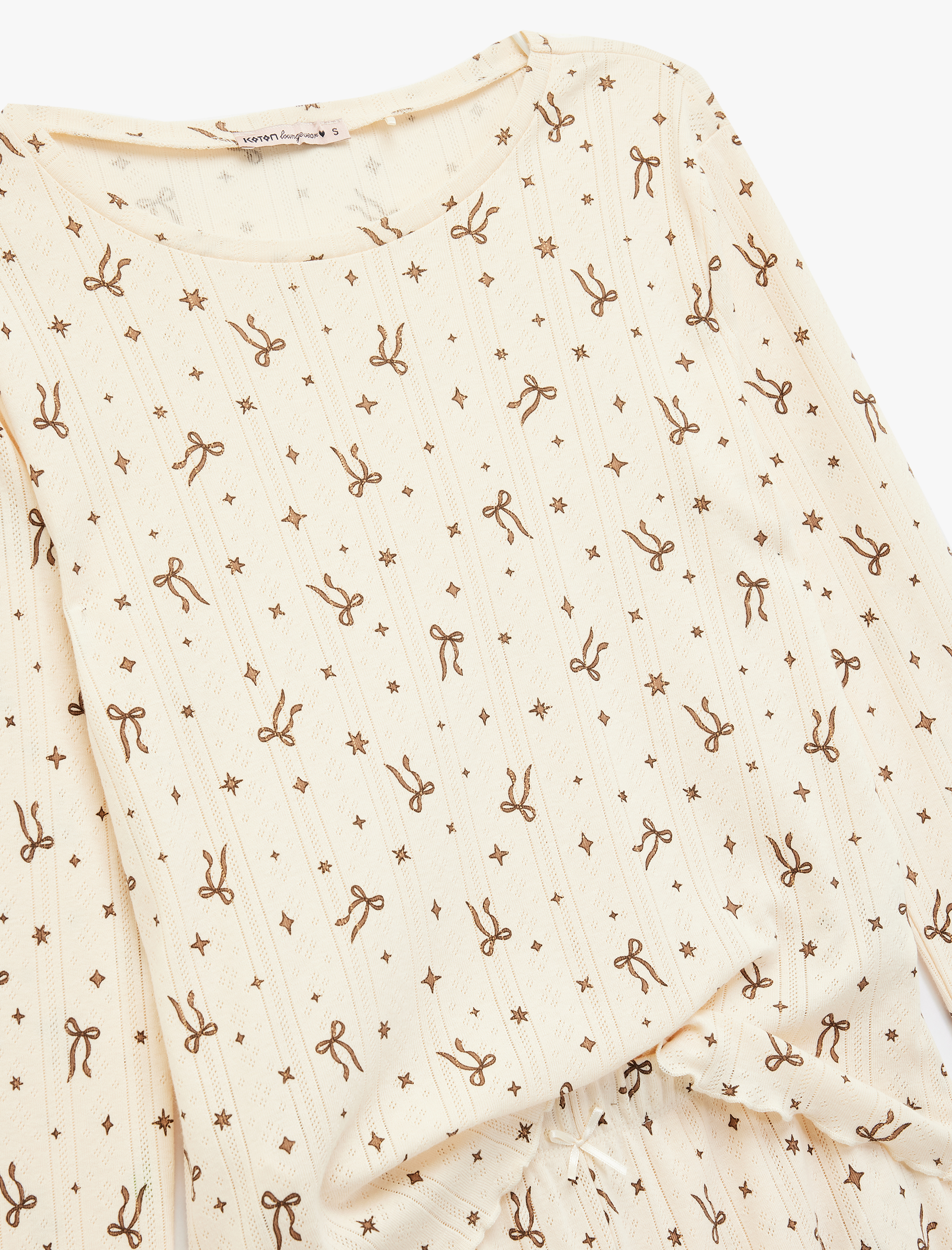   Pamuklu Uzun Kollu Bisiklet Yaka Fiyonklu Pijama Takımı