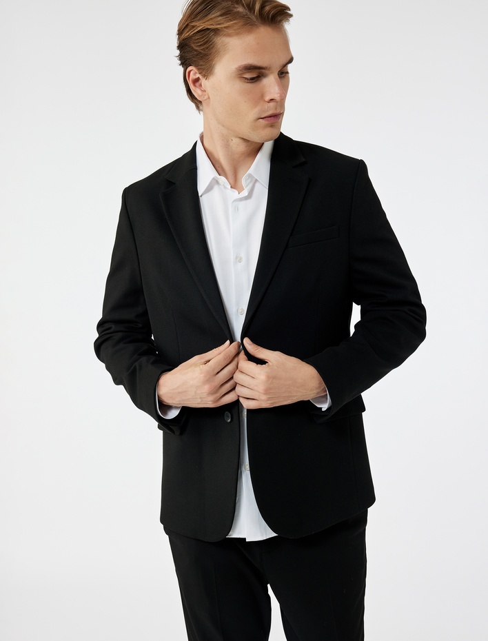  Slim Fit Kapaklı Cep Detaylı Uzun Kollu Mono Yaka Blazer Ceket