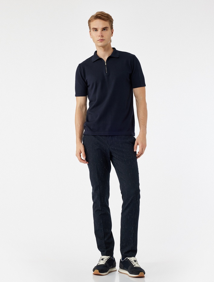  Viskon Regular Fit Polo Yaka Yarım Fermuarlı Kısa Kollu Triko Tişört