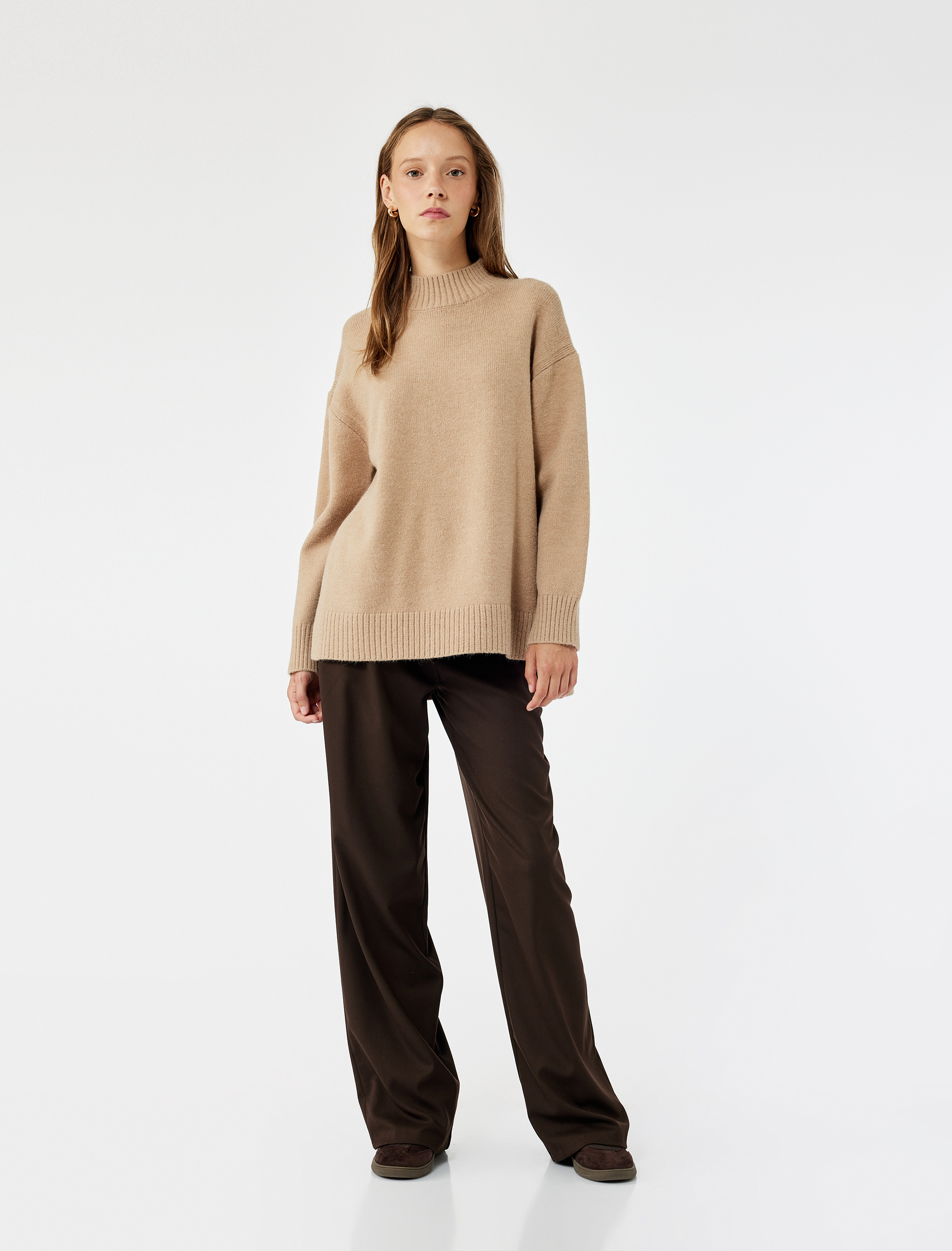   Dik Yaka Uzun Kollu Triko Tunik