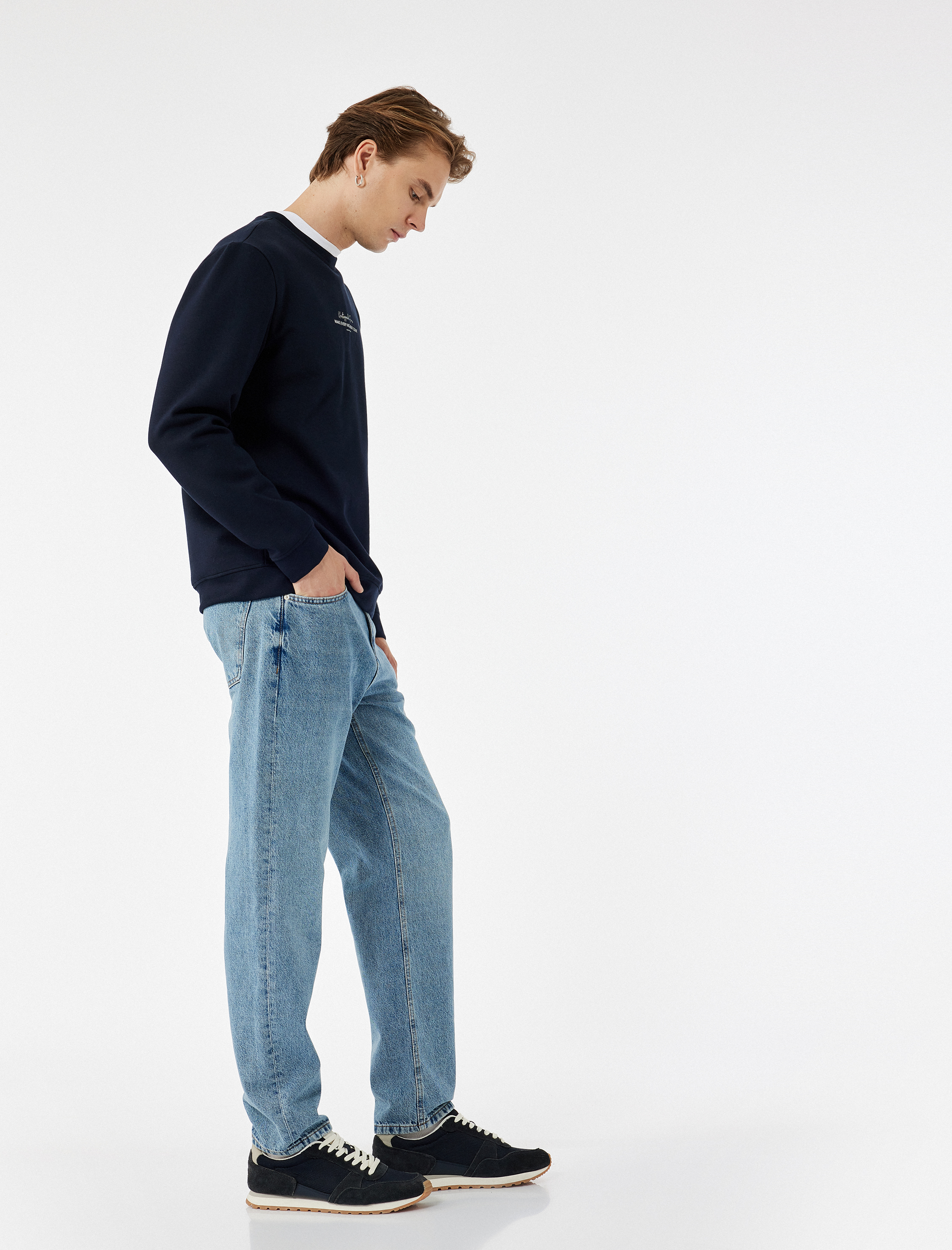   Normal Bel Pamuklu Vintage Straight Fit Jean Pantolon