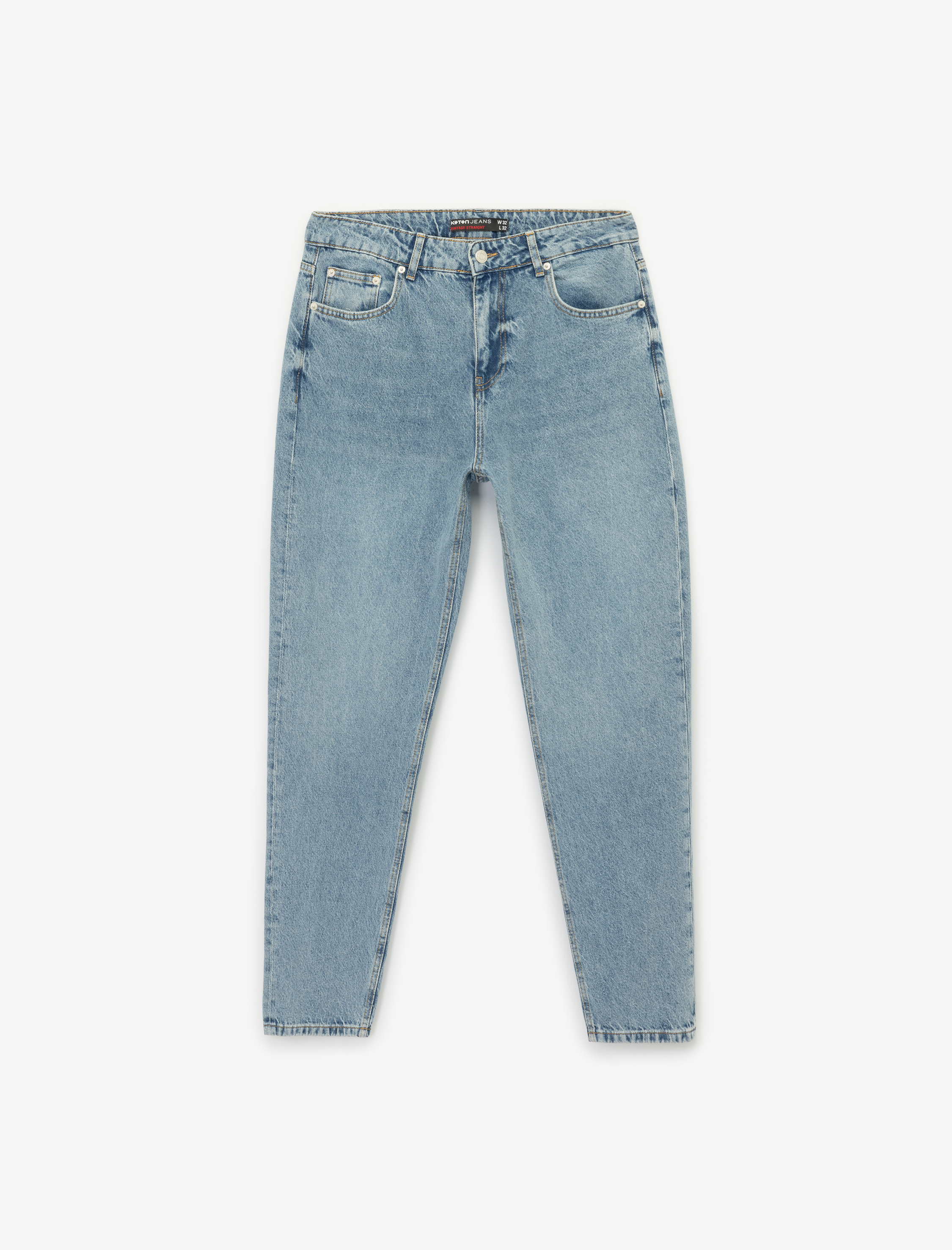   Normal Bel Pamuklu Vintage Straight Fit Jean Pantolon