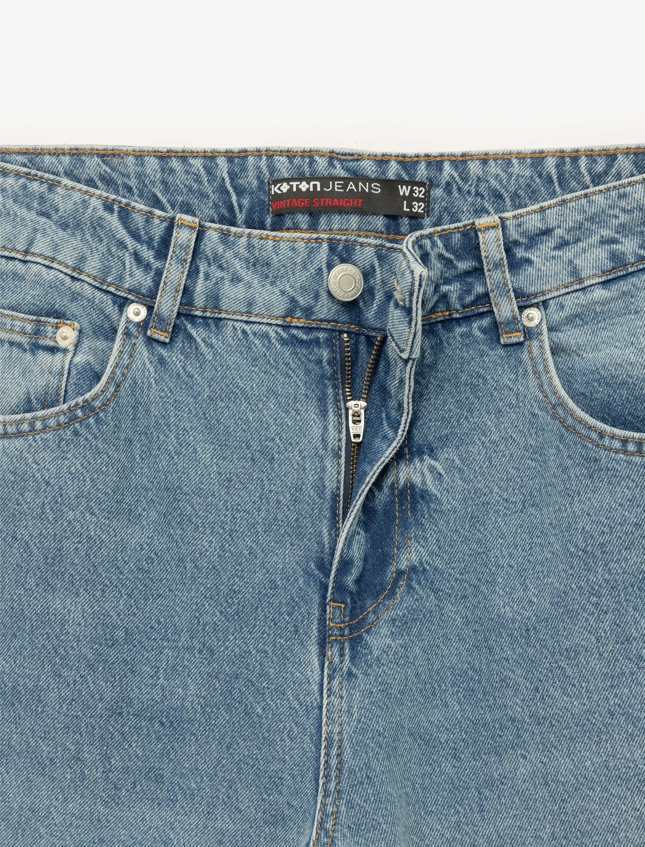   Normal Bel Pamuklu Vintage Straight Fit Jean Pantolon