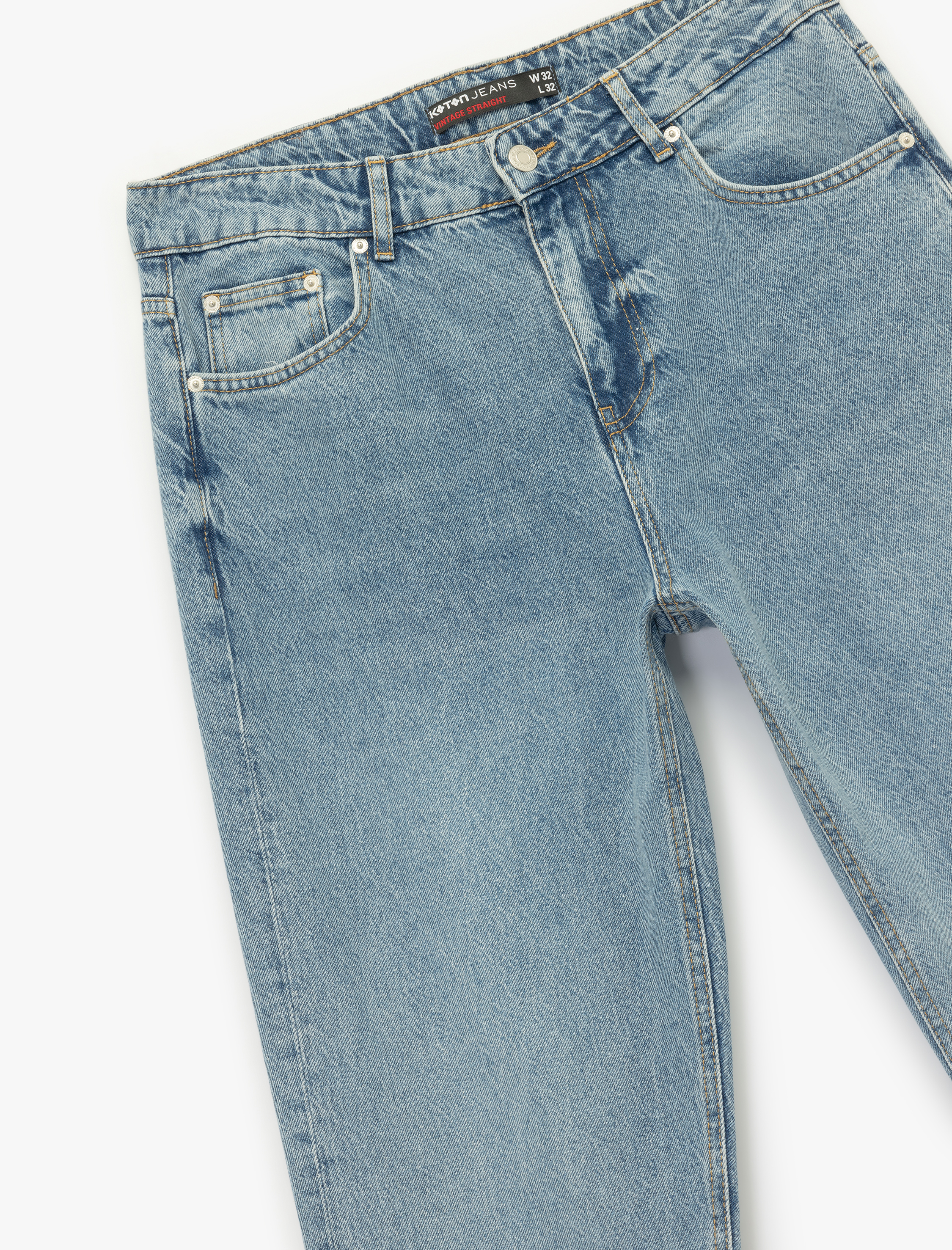   Normal Bel Pamuklu Vintage Straight Fit Jean Pantolon