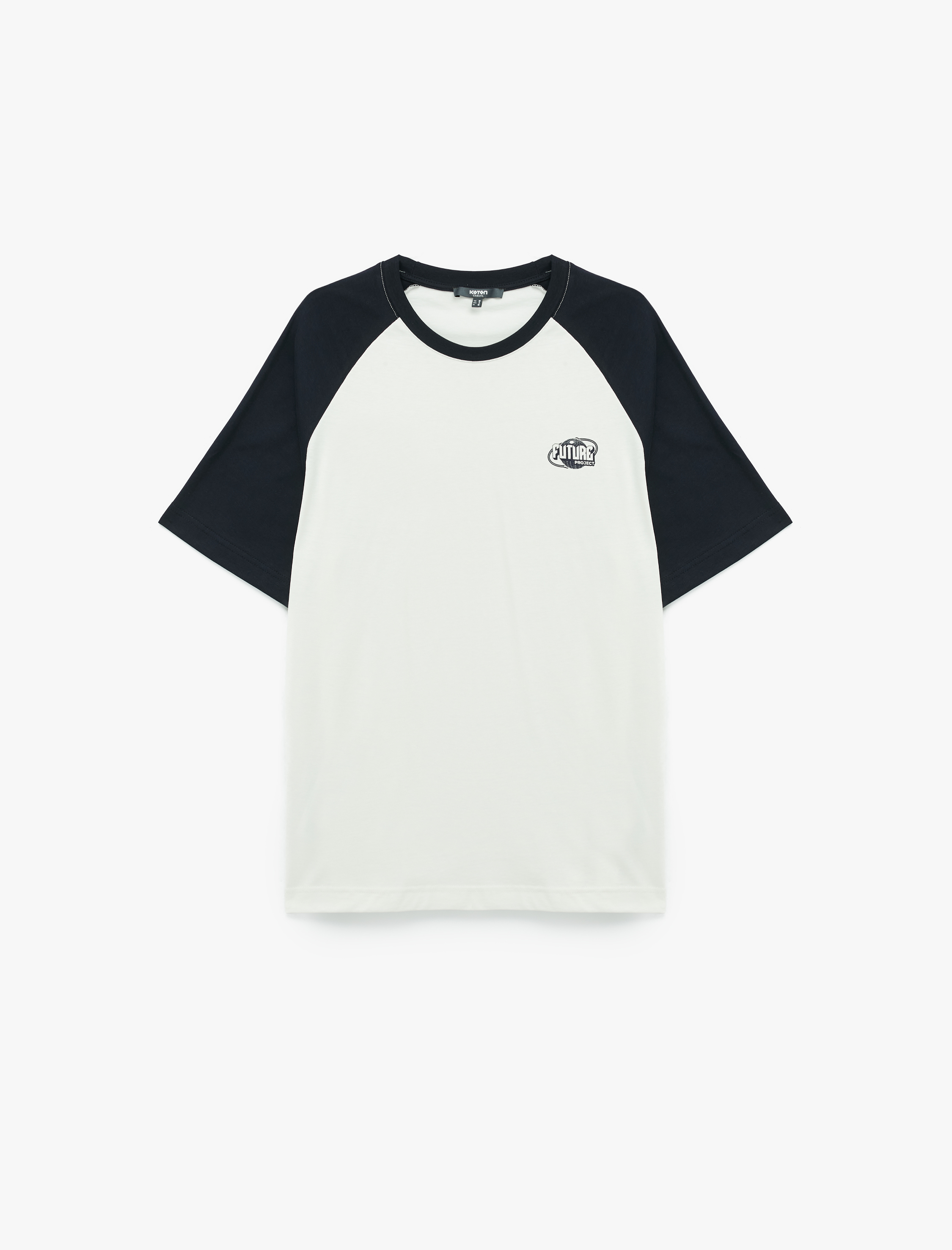   Kısa Kollu Bisiklet Yaka Renk Kontrastlı Pamuklu Oversize Baskılı Tişört