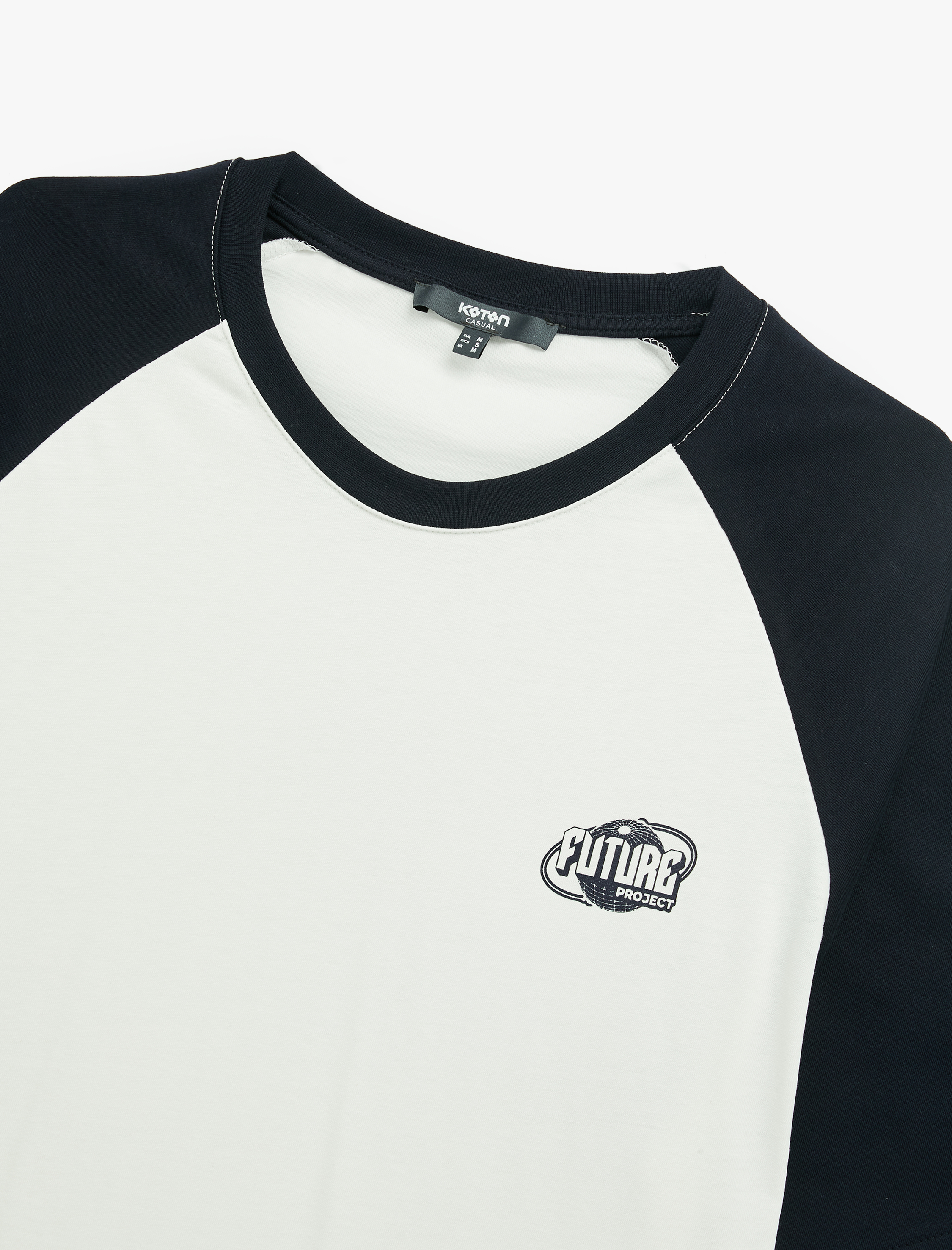   Kısa Kollu Bisiklet Yaka Renk Kontrastlı Pamuklu Oversize Baskılı Tişört