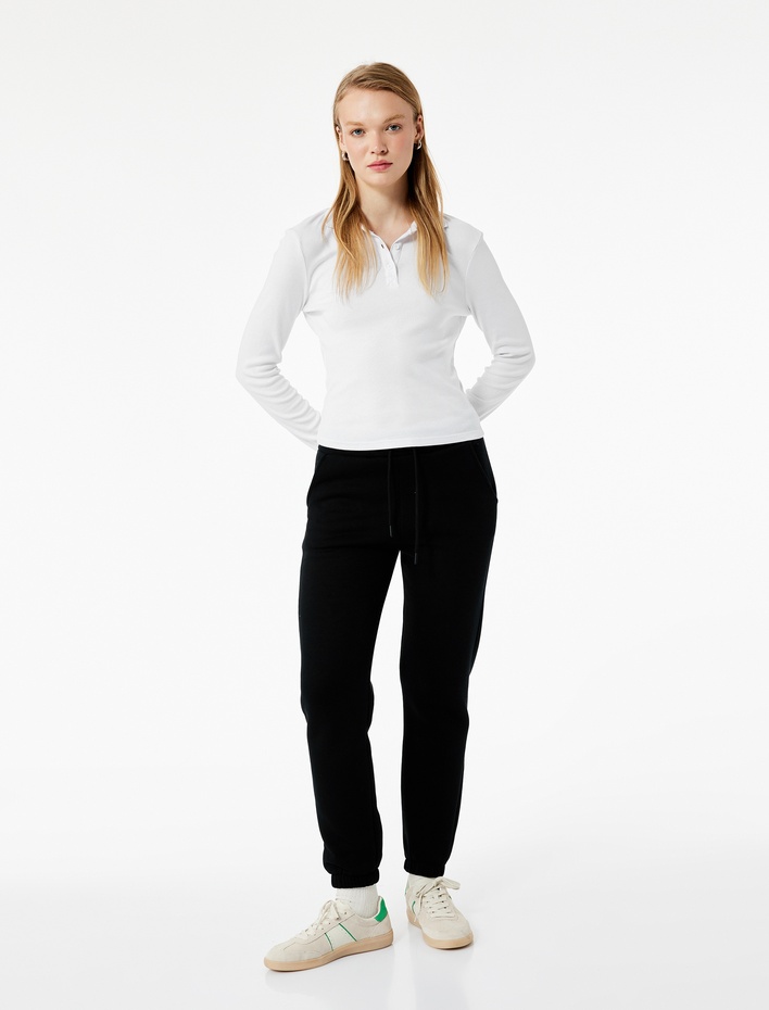  Rahat Kalıp Pamuklu Beli Bağcıklı 2'li Jogger Eşofman Altı Seti