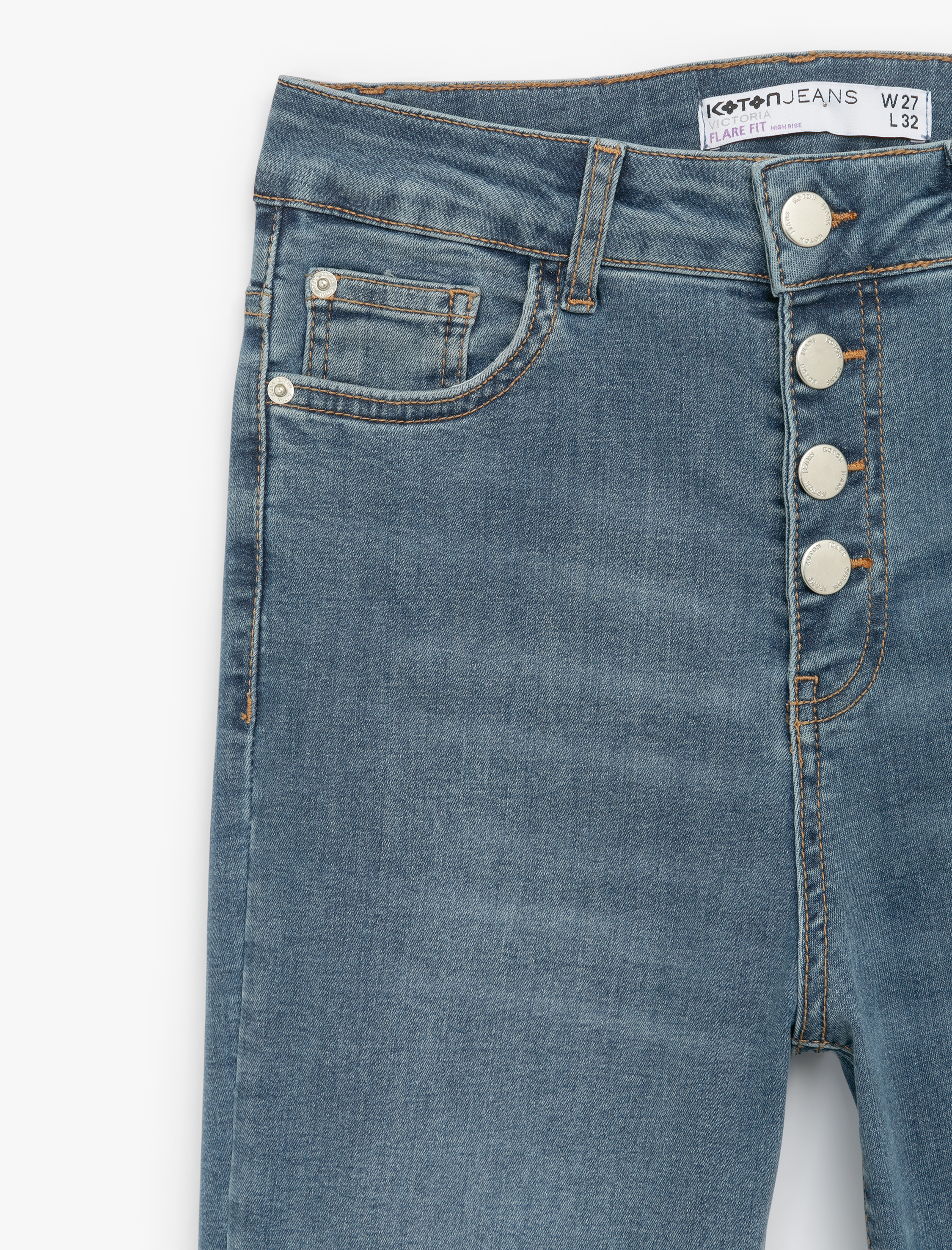   Pamuklu Yüksek Bel Dar Kalıp İspanyol Paça Jean Pantolon