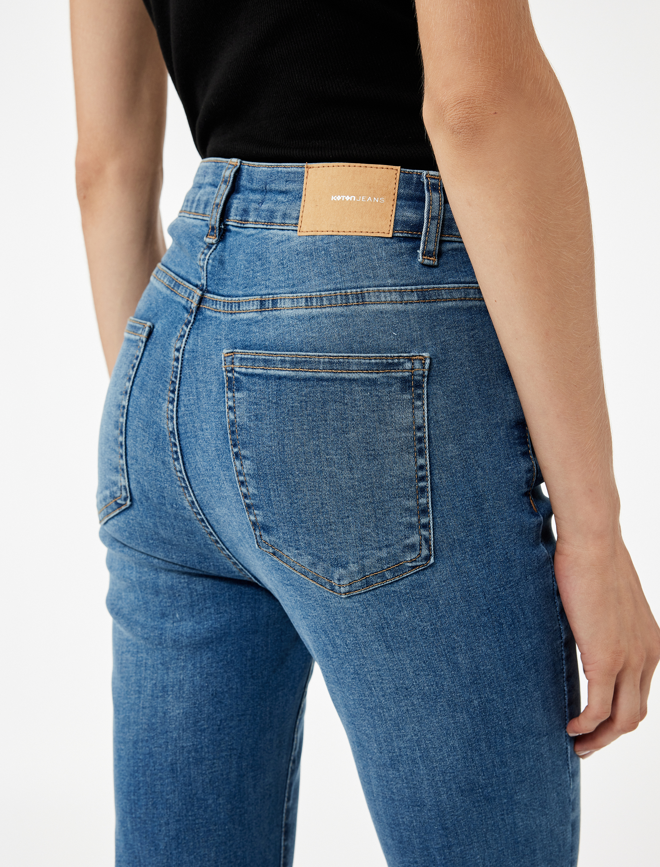   Pamuklu Yüksek Bel Dar Kalıp İspanyol Paça Jean Pantolon