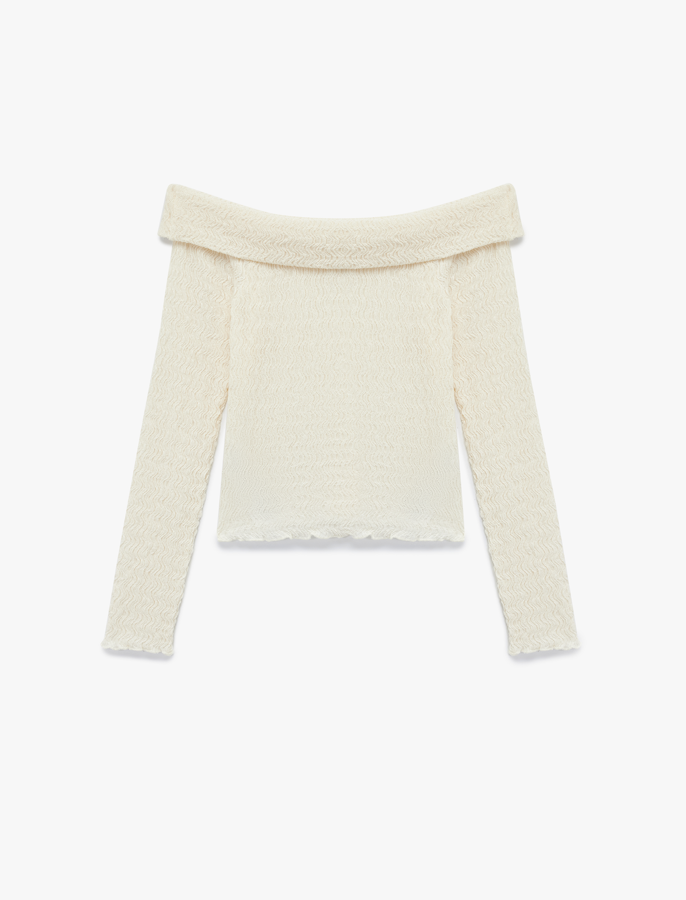   Slim Fit Dokulu Omzu Açık Uzun Kollu Tişört