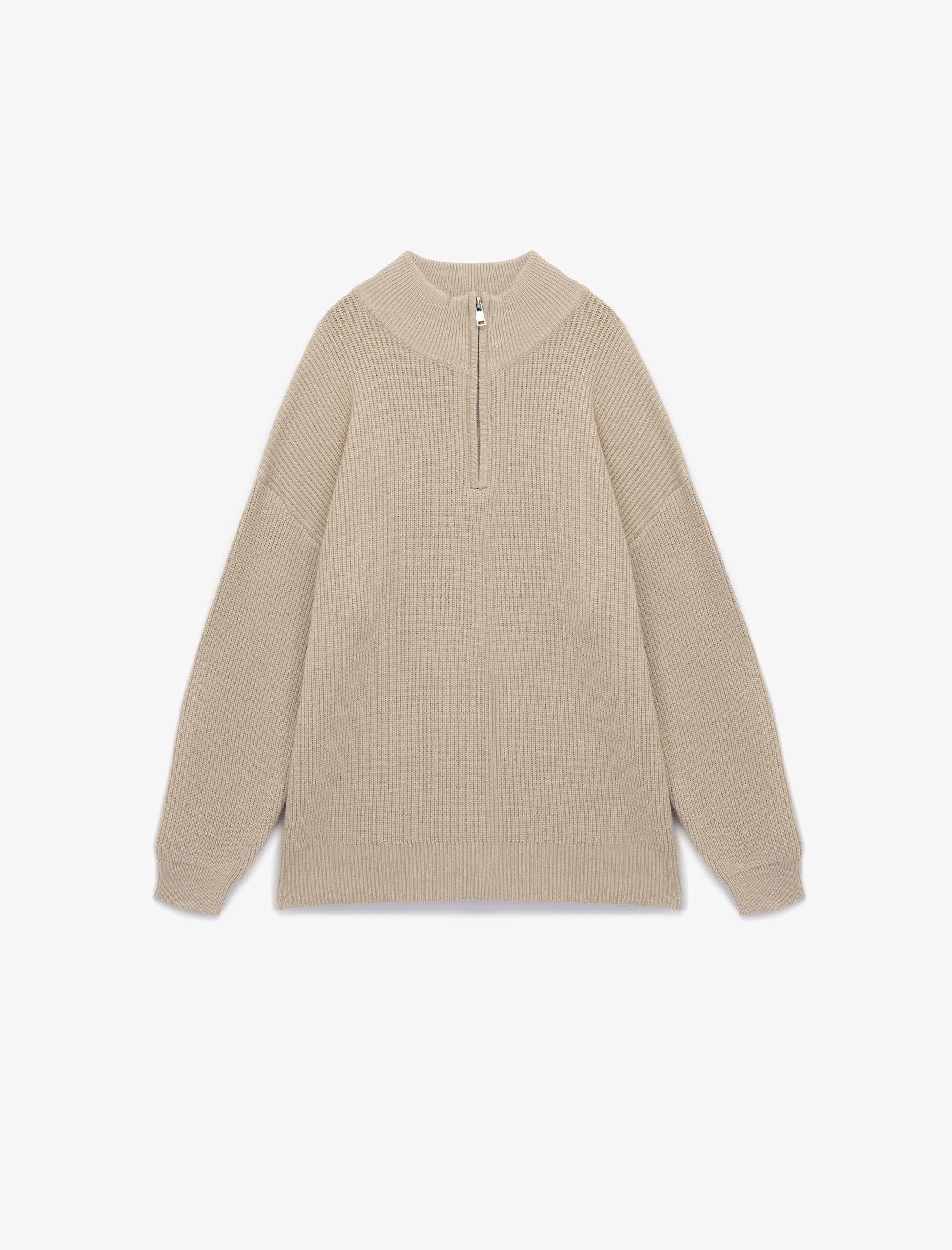   Uzun Kollu Dokulu Yarım Fermuarlı Yaka Triko Kazak