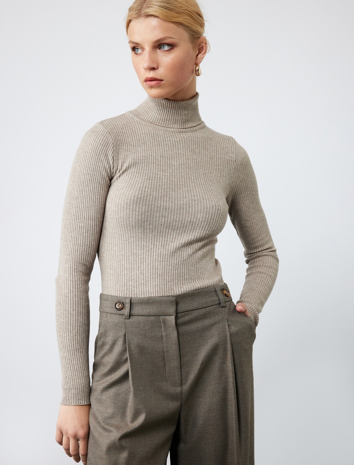  Uzun Kollu Viskon Karışımlı Balıkçı Yaka Kazak