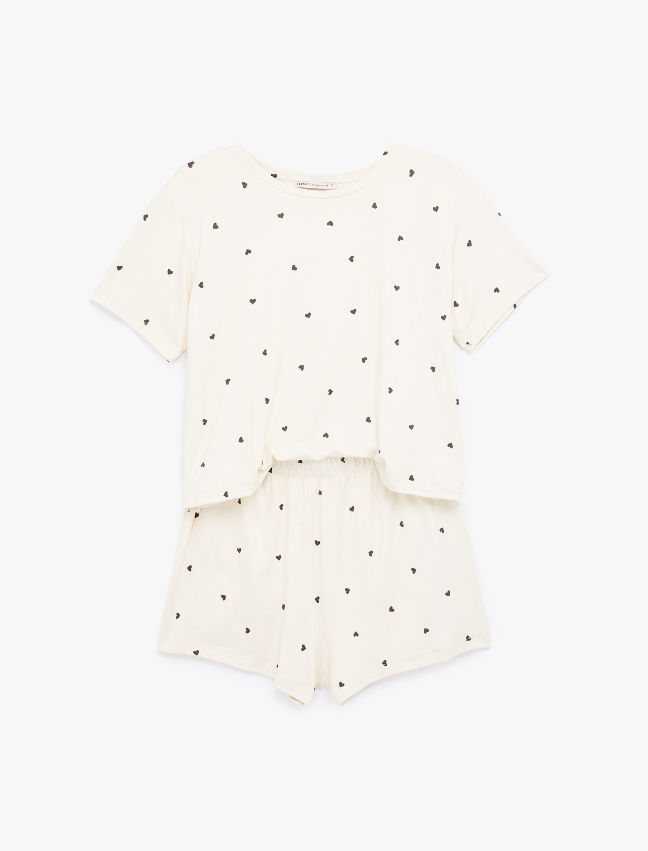   Kalp Desenli Rahat Kalıp Kısa Kollu Bisiklet Yaka Şortlu Pijama Takımı