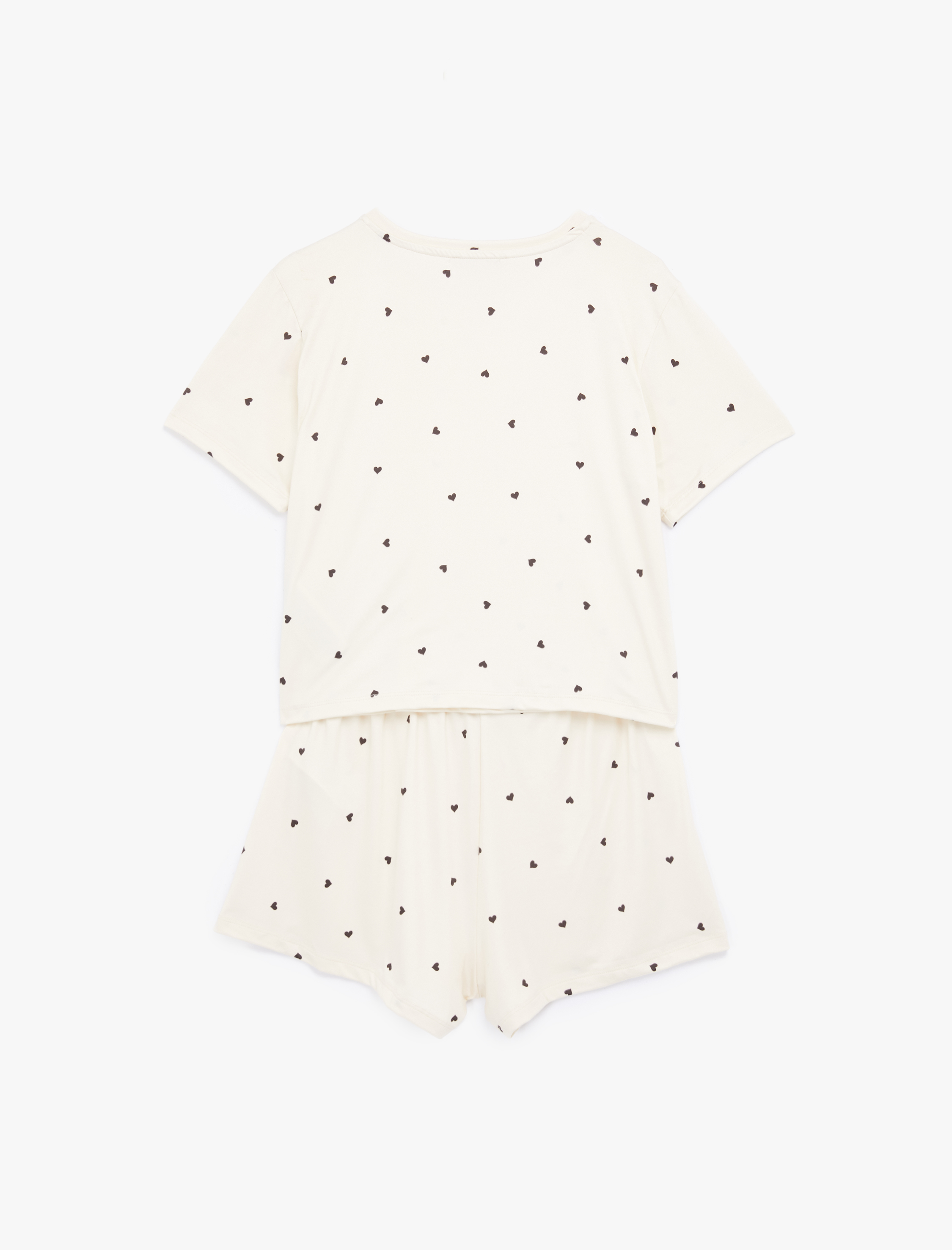   Kalp Desenli Rahat Kalıp Kısa Kollu Bisiklet Yaka Şortlu Pijama Takımı