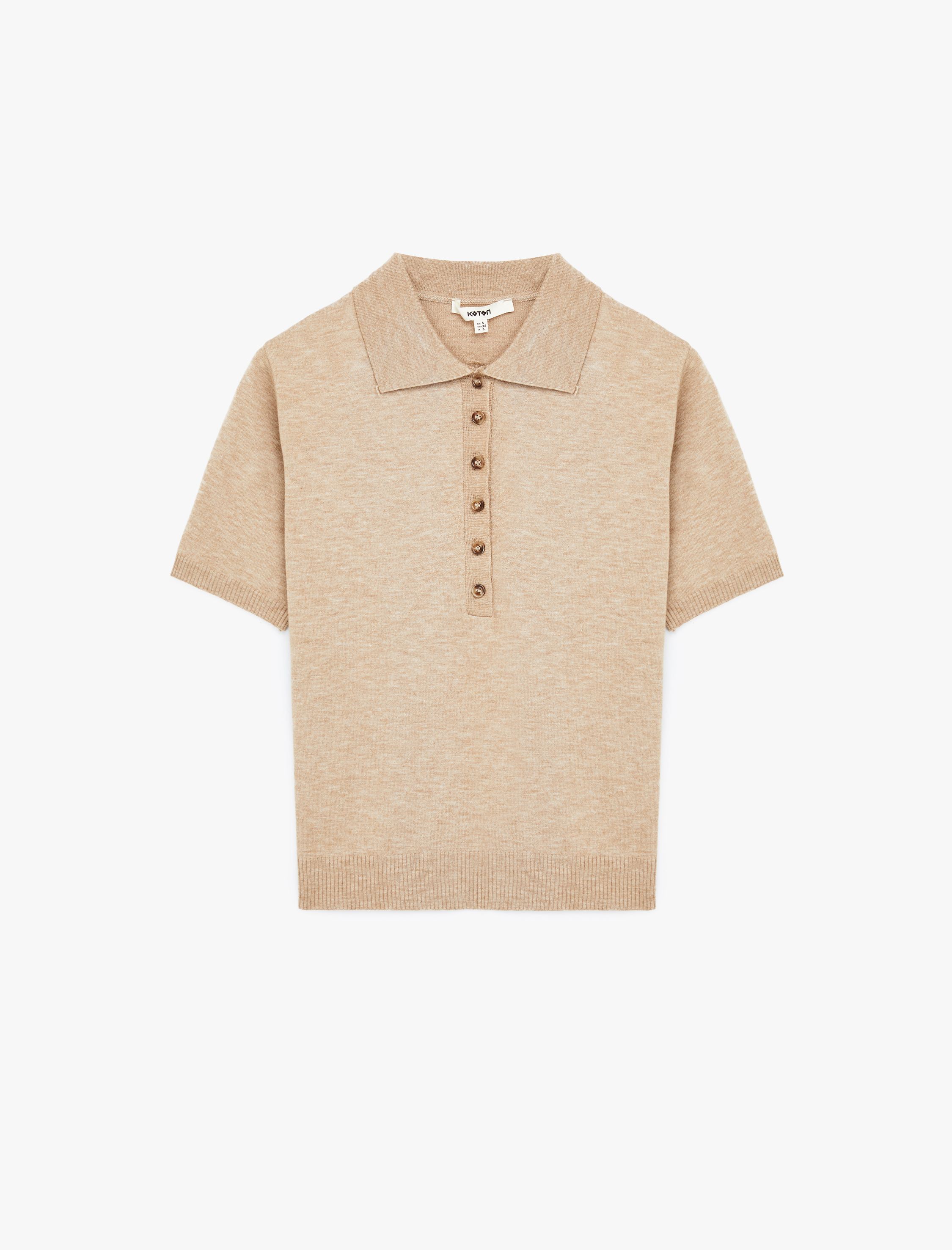  Viskon Karışımlı Kısa Kollu Düğmeli Triko Polo Yaka Kazak