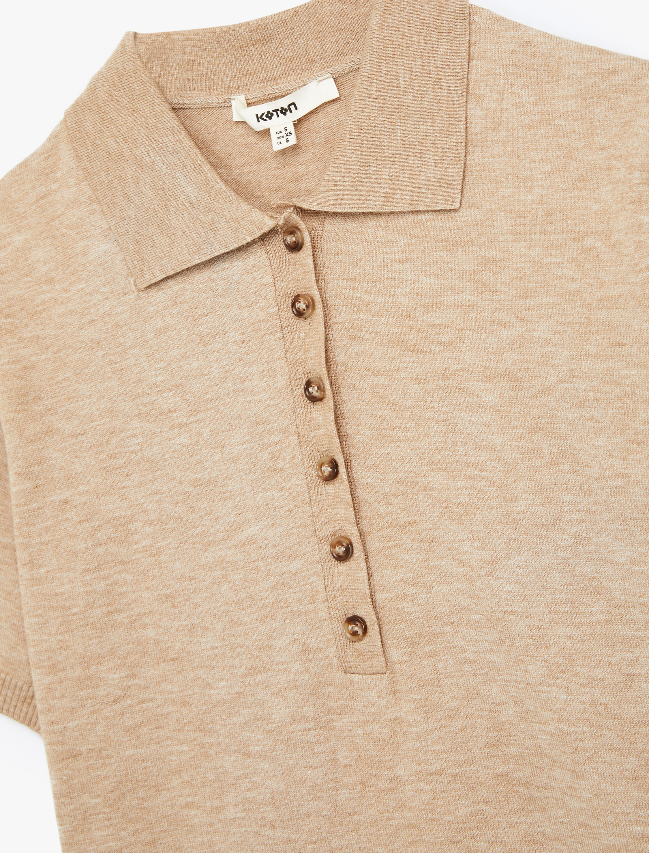   Viskon Karışımlı Kısa Kollu Düğmeli Triko Polo Yaka Kazak