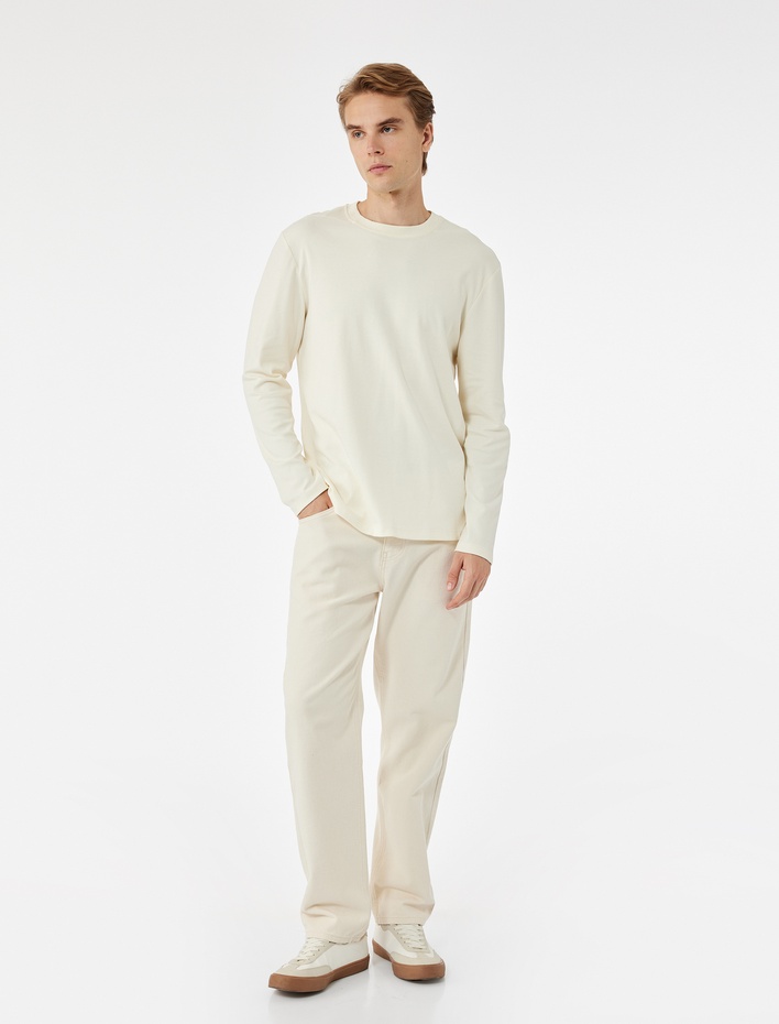  Pamuklu Bisiklet Yaka Basic Uzun Kollu Tişört