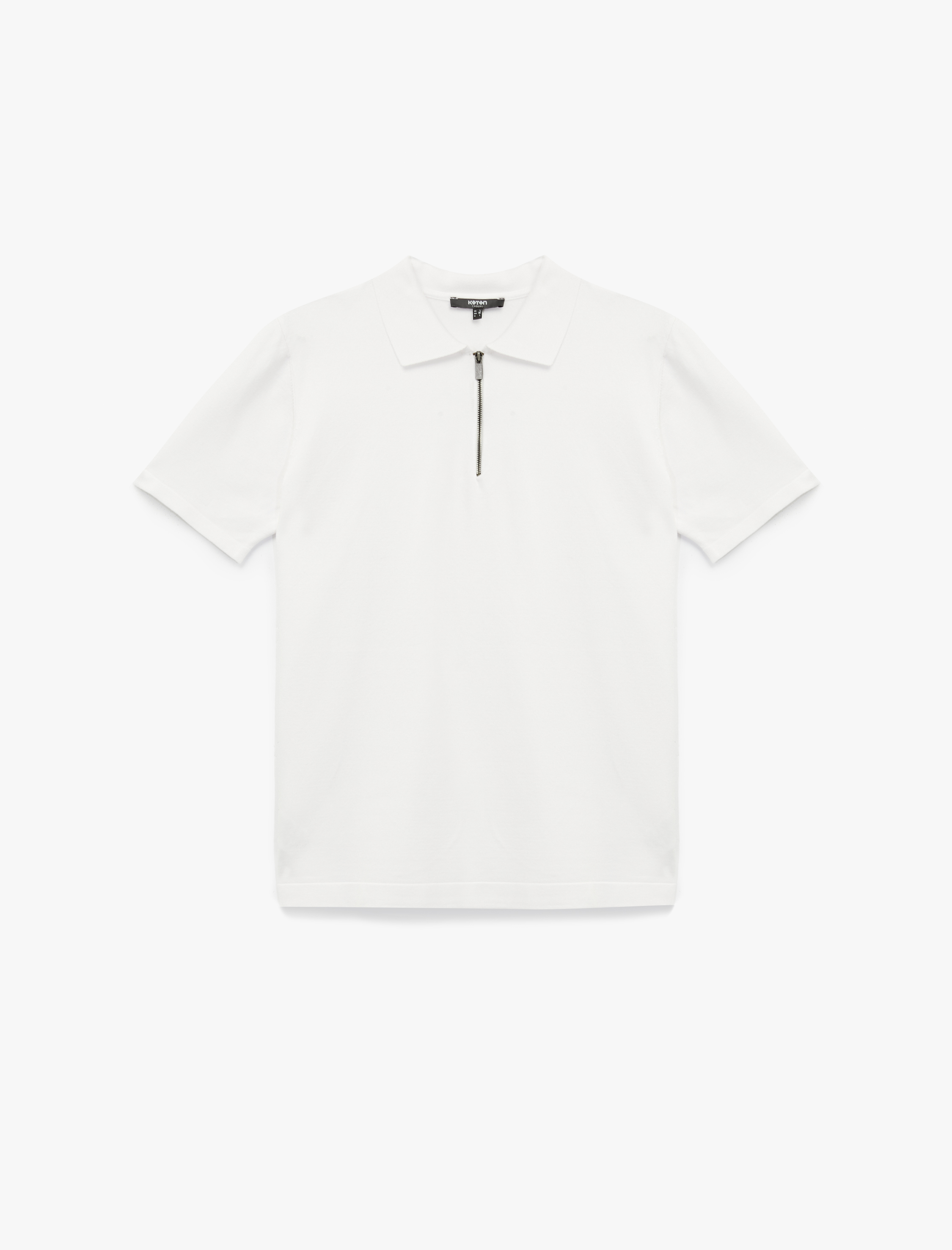   Viskon Regular Fit Polo Yaka Yarım Fermuarlı Kısa Kollu Triko Tişört