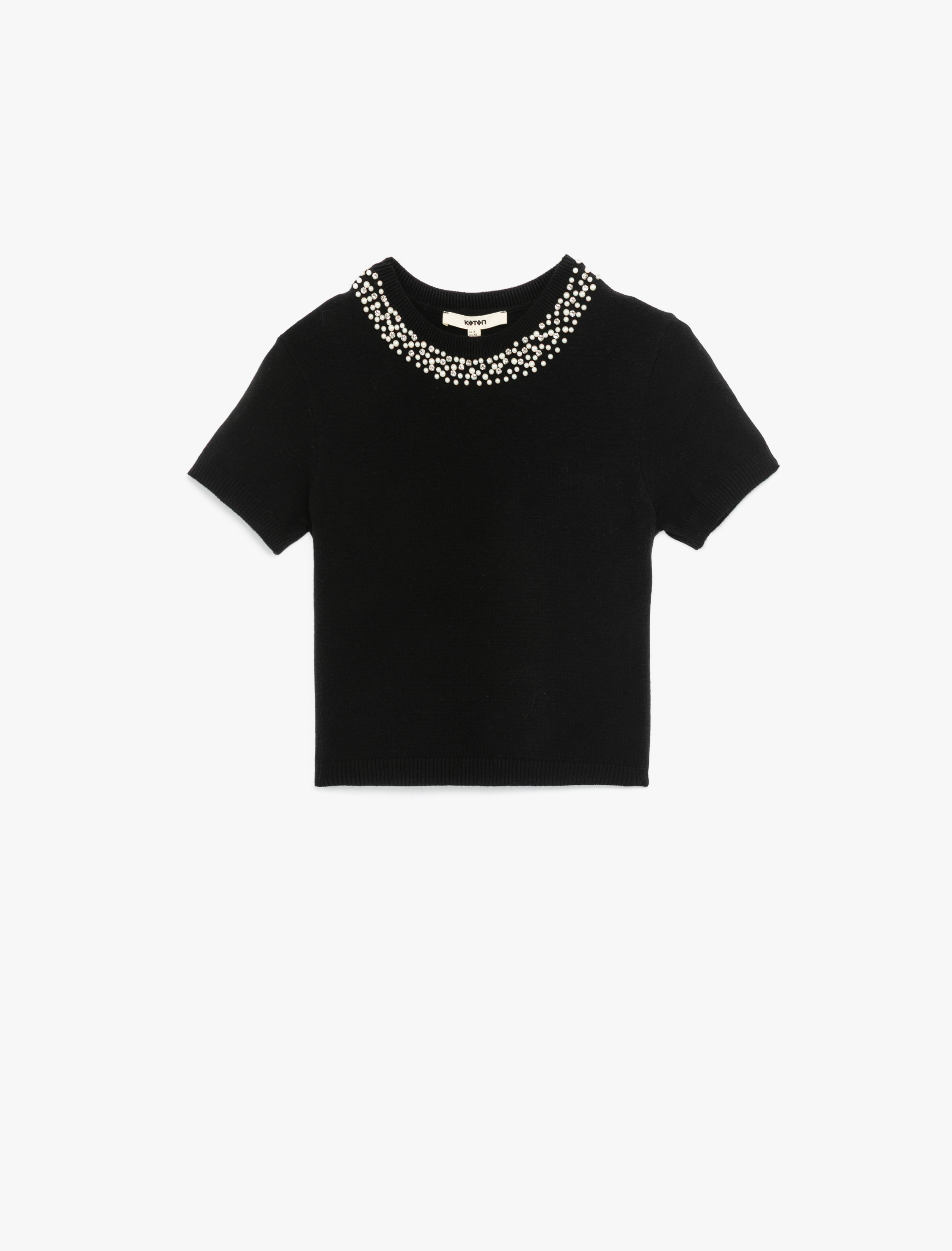   Viskon Karışımlı Boncuk Detaylı Kısa Kollu Triko Kazak