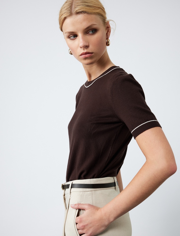  Kısa Kollu Bisiklet Yaka Triko Kazak