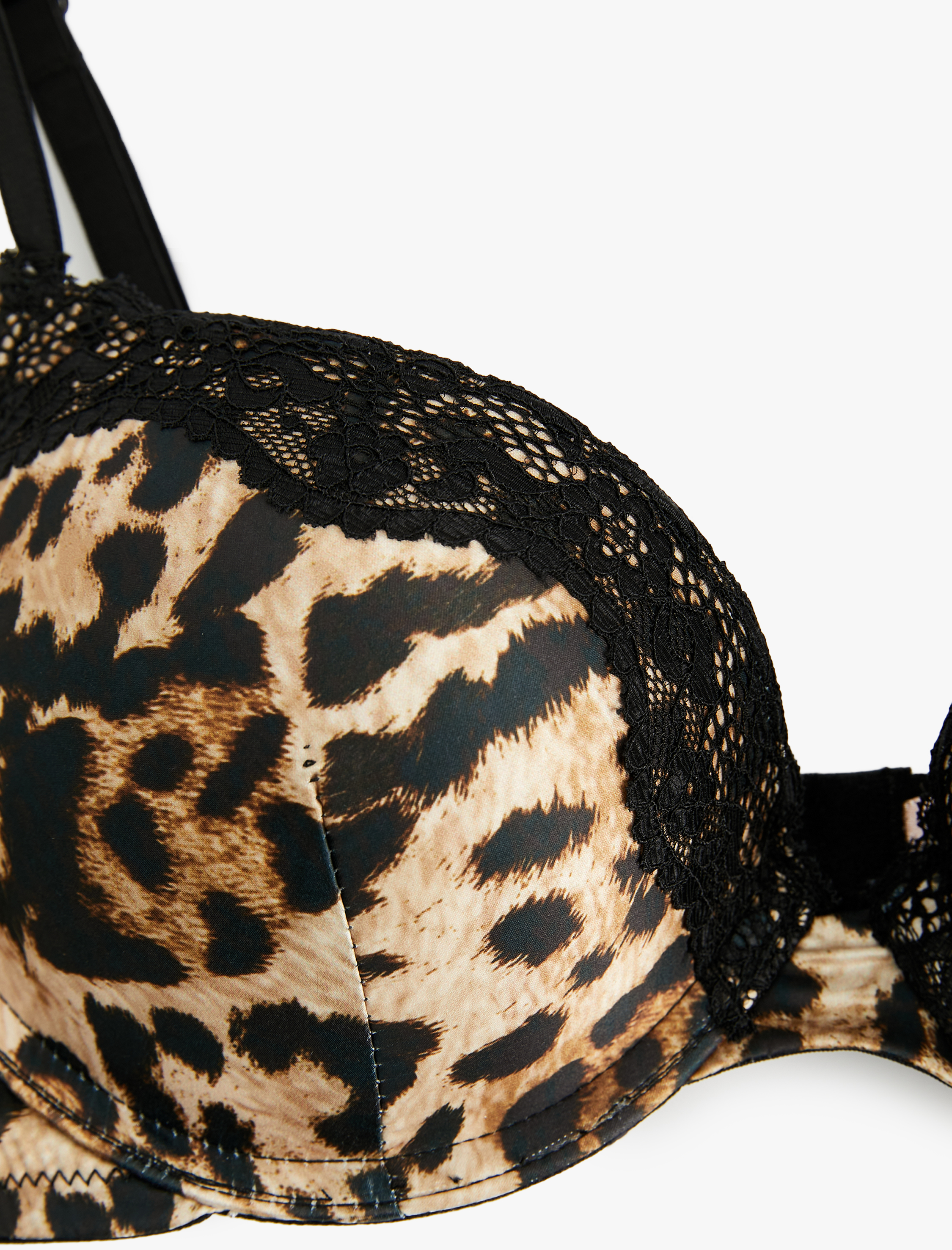   Dantel Detaylı Destekli Maximizer Leopar Desenli Saten Sütyen