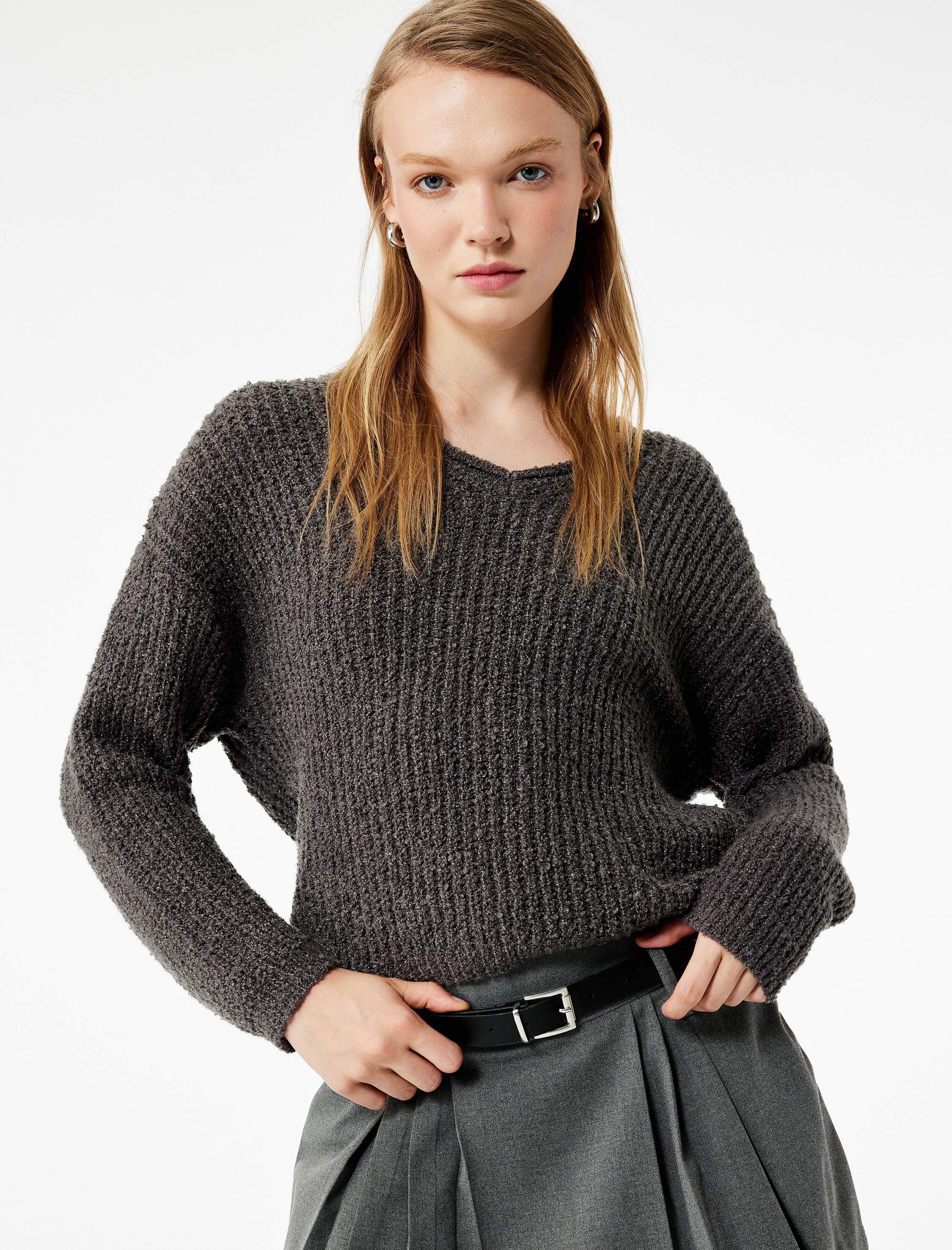   Buklet V Yaka Uzun Kollu Kazak