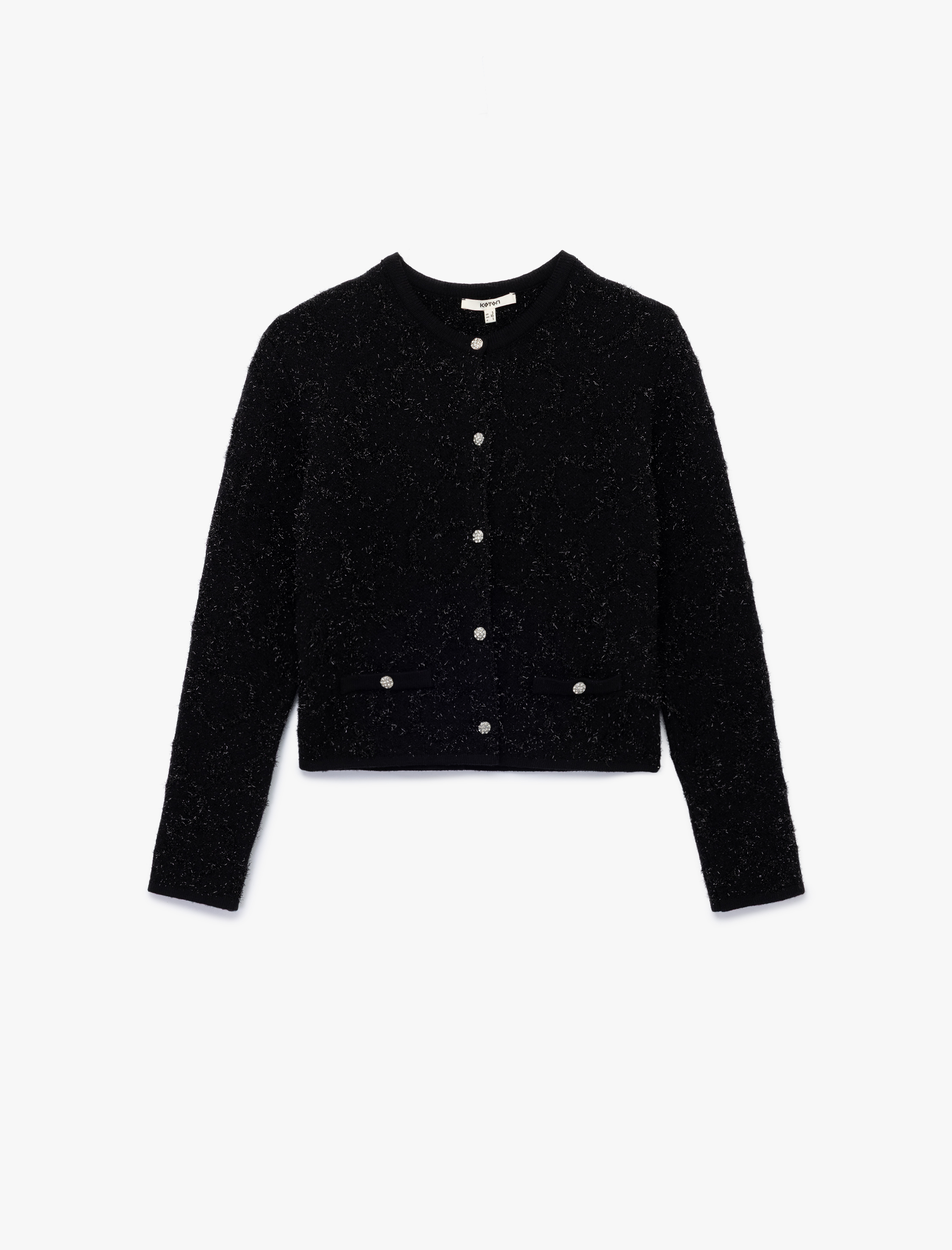   Düğmeli Uzun Kollu Metalik İplik Detaylı Triko Hırka