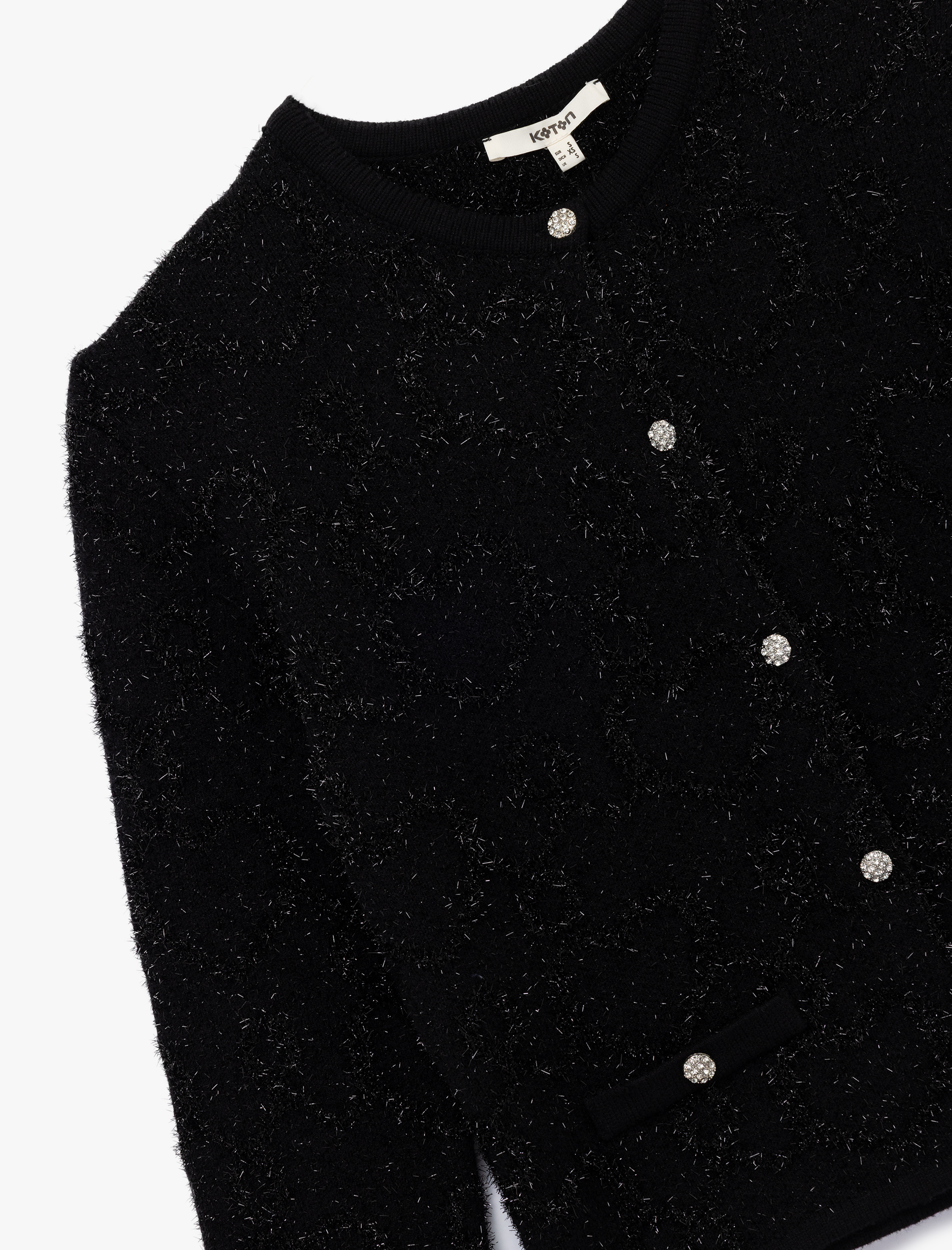   Düğmeli Uzun Kollu Metalik İplik Detaylı Triko Hırka