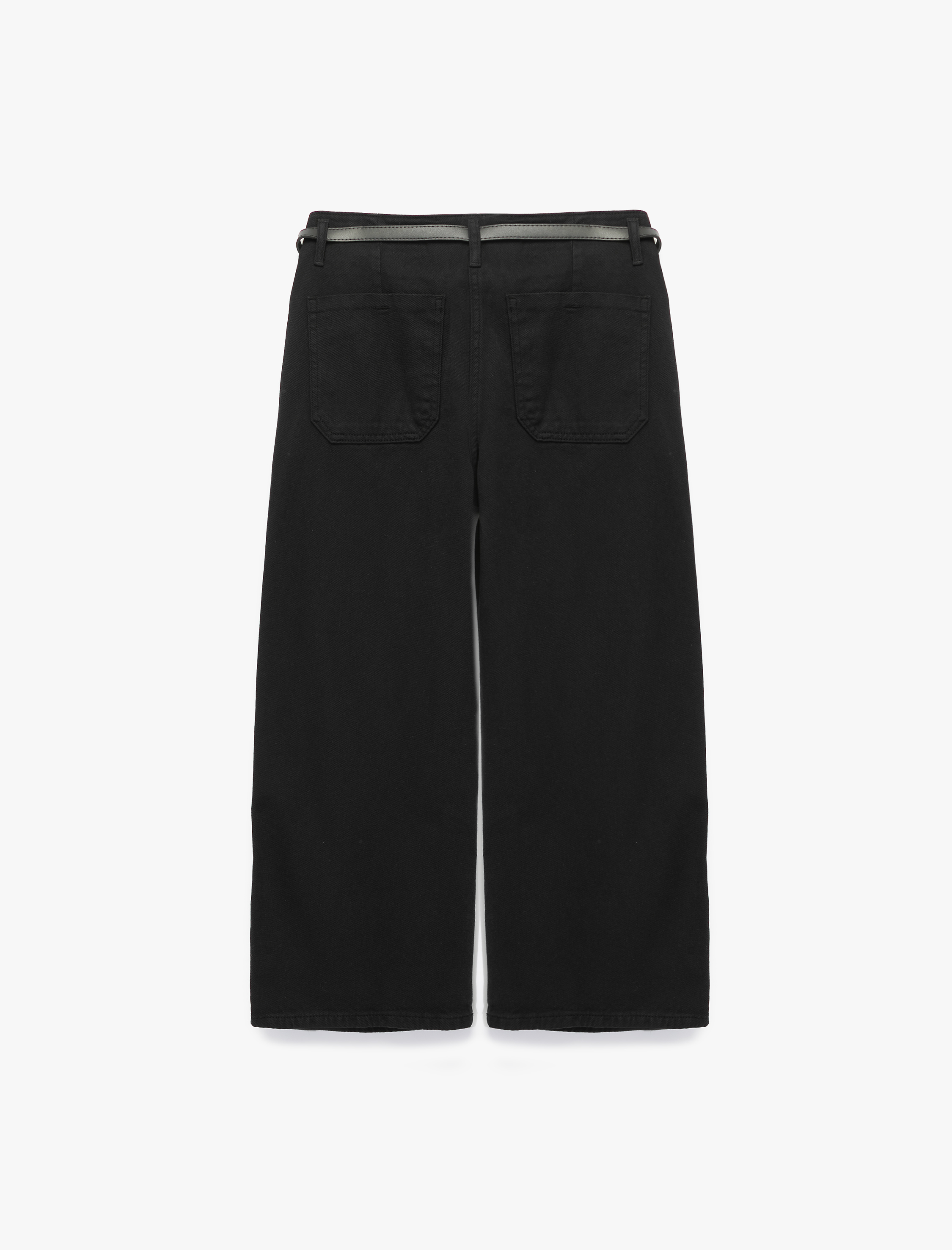   Pamuklu Geniş Paça Kemerli Crop Pantolon - Wide Leg Jeans