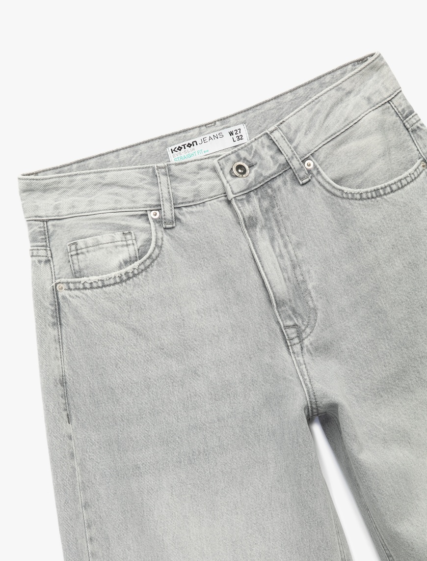   Normal Bel Düğmeli Cepli Pamuklu Geniş Paça Jean Pantolon - Bianca Wide Leg Jeans