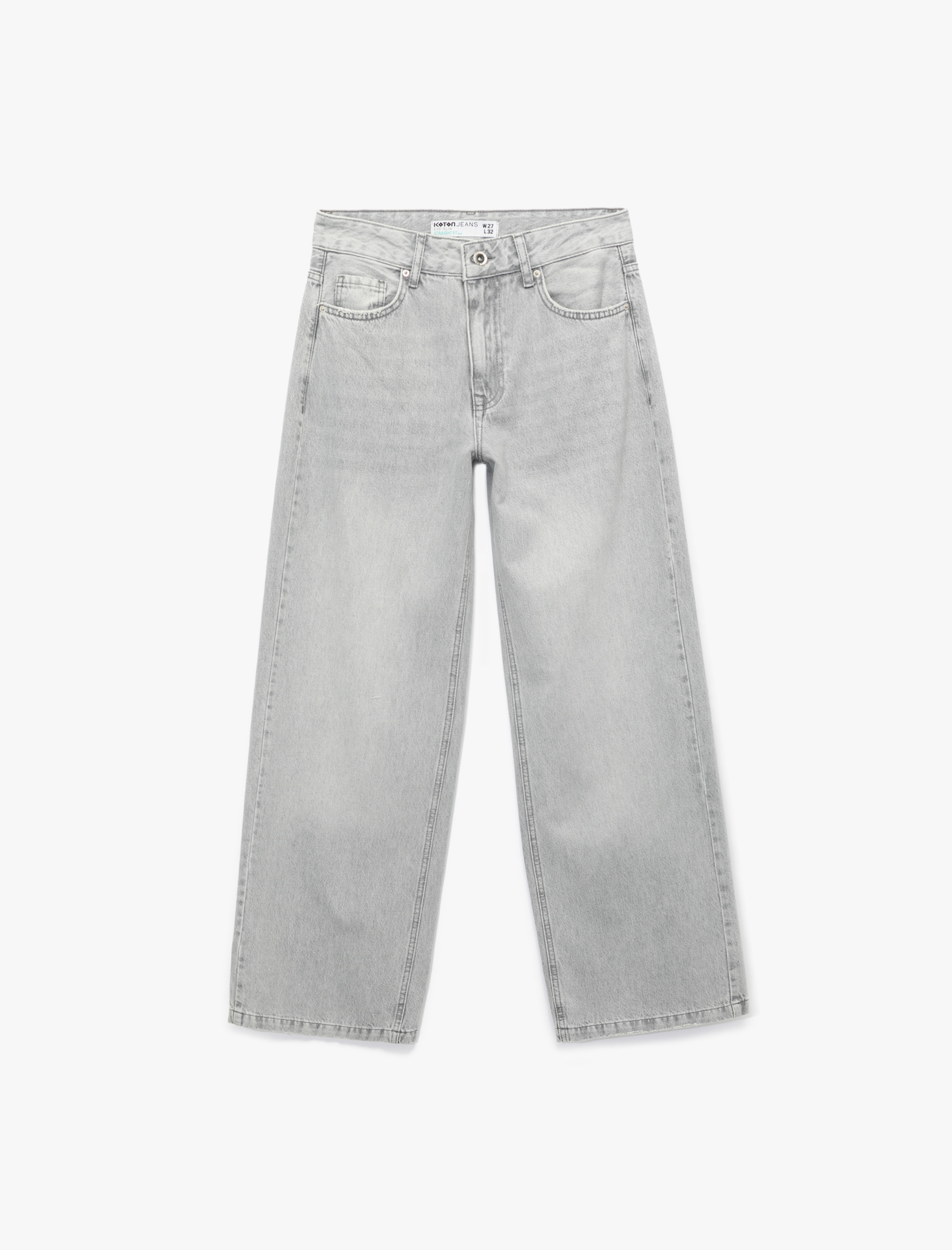   Normal Bel Düğmeli Cepli Pamuklu Geniş Paça Jean Pantolon - Bianca Wide Leg Jeans