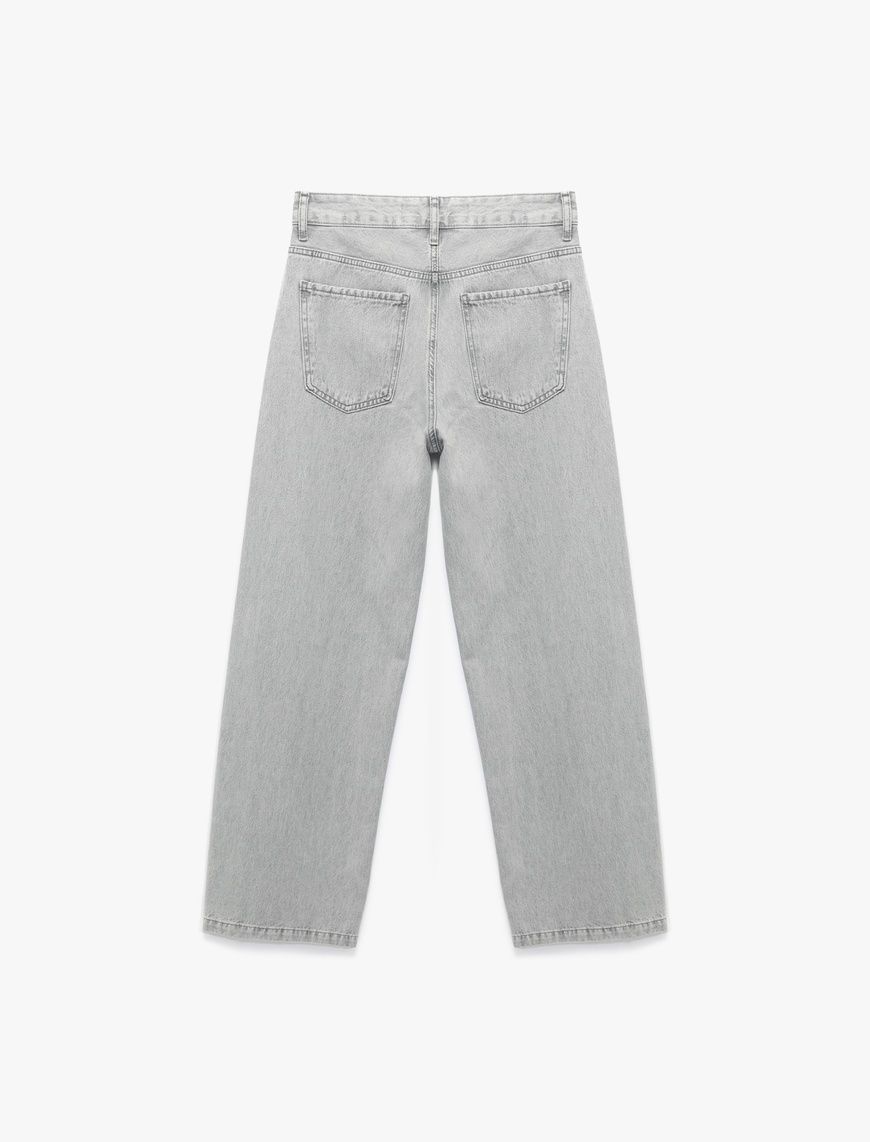   Normal Bel Düğmeli Cepli Pamuklu Geniş Paça Jean Pantolon - Bianca Wide Leg Jeans