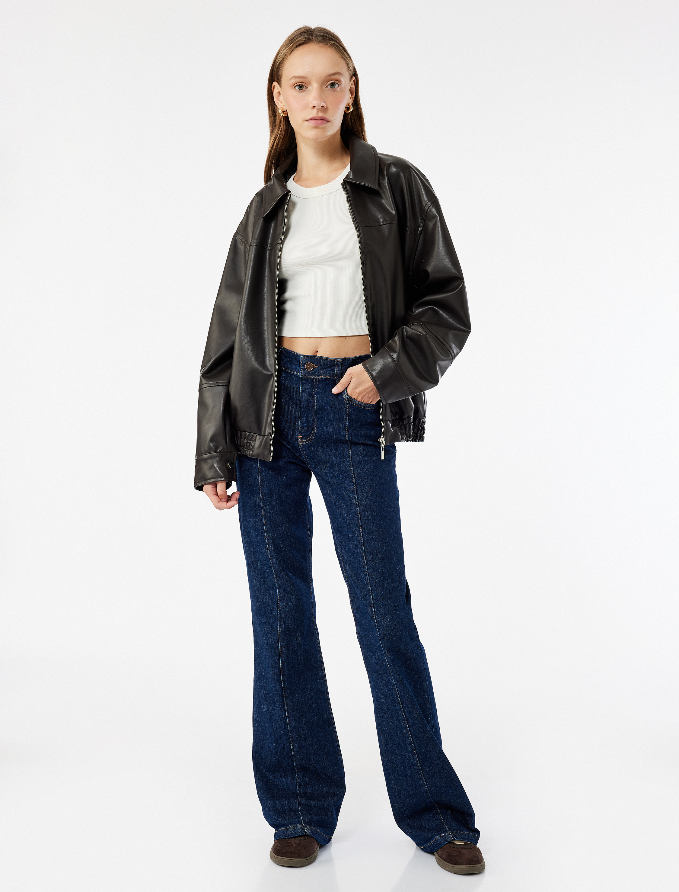   Pamuklu Yüksek Bel Dar Kalıp İspanyol Paça Jean Pantolon - Flare Jeans