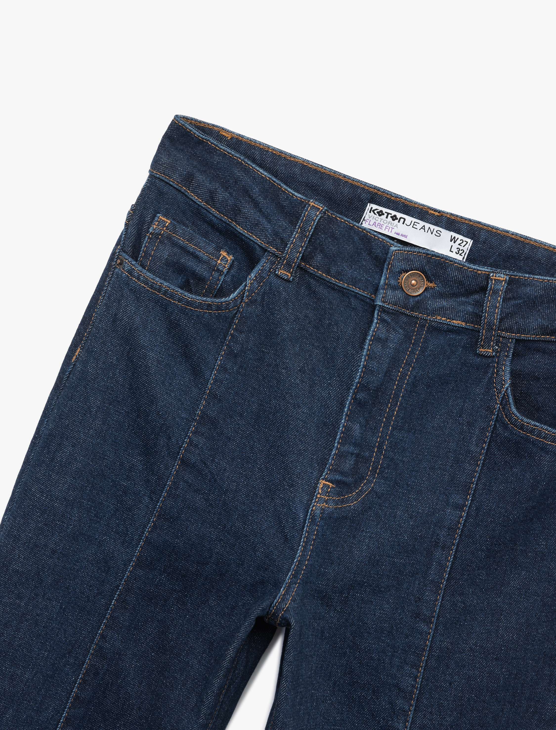   Pamuklu Yüksek Bel Dar Kalıp İspanyol Paça Jean Pantolon - Flare Jeans