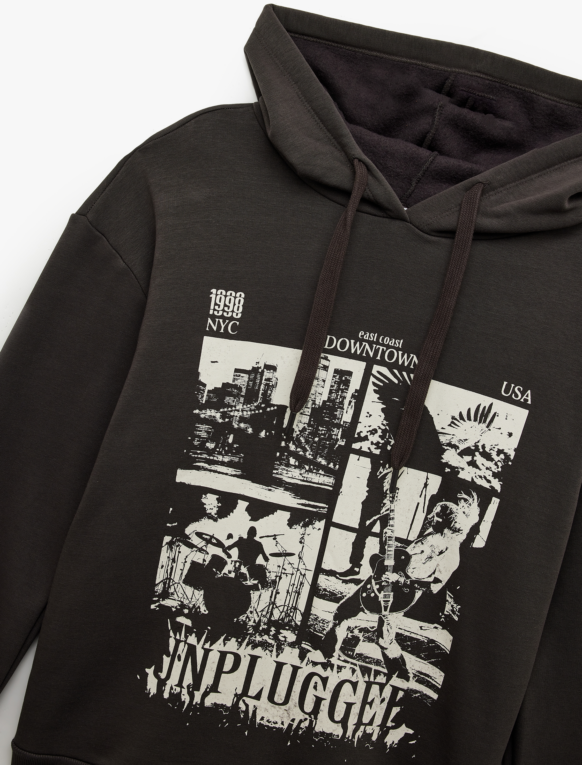   Şardonlu Uzun Kollu Kapüşonlu Baskılı Oversize Sweatshirt