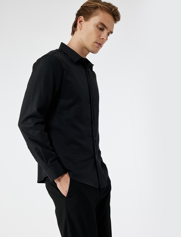  Slim Fit Yarım İtalyan Yaka Uzun Kollu Gömlek