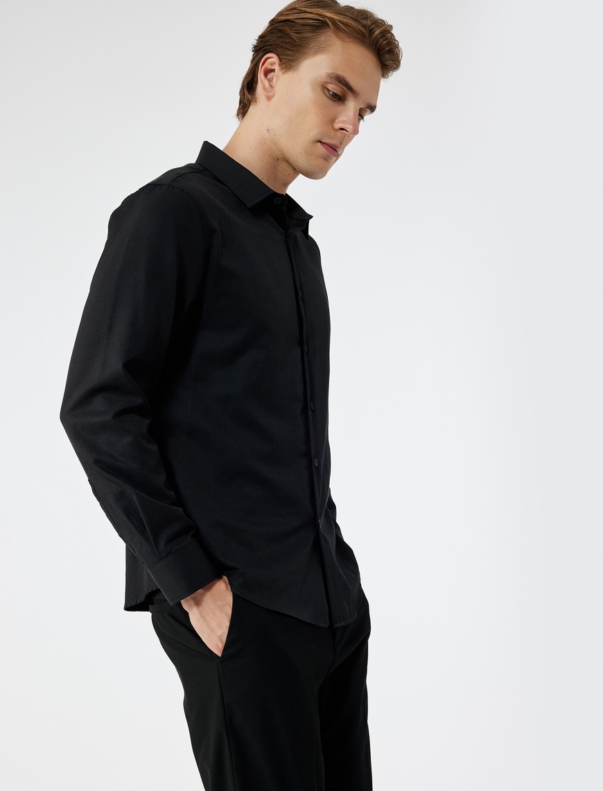  Slim Fit Yarım İtalyan Yaka Uzun Kollu Gömlek